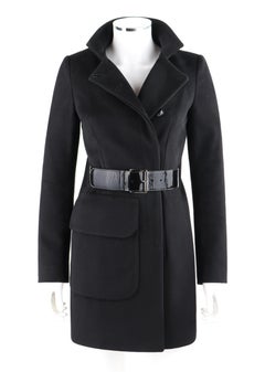 ALEXANDER McQUEEN c.2007 Black Wool/Cashmere Women's Belted Coat Jacket