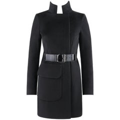 ALEXANDER McQUEEN c.2007 Black Wool/Cashmere Women's Belted Coat Jacket