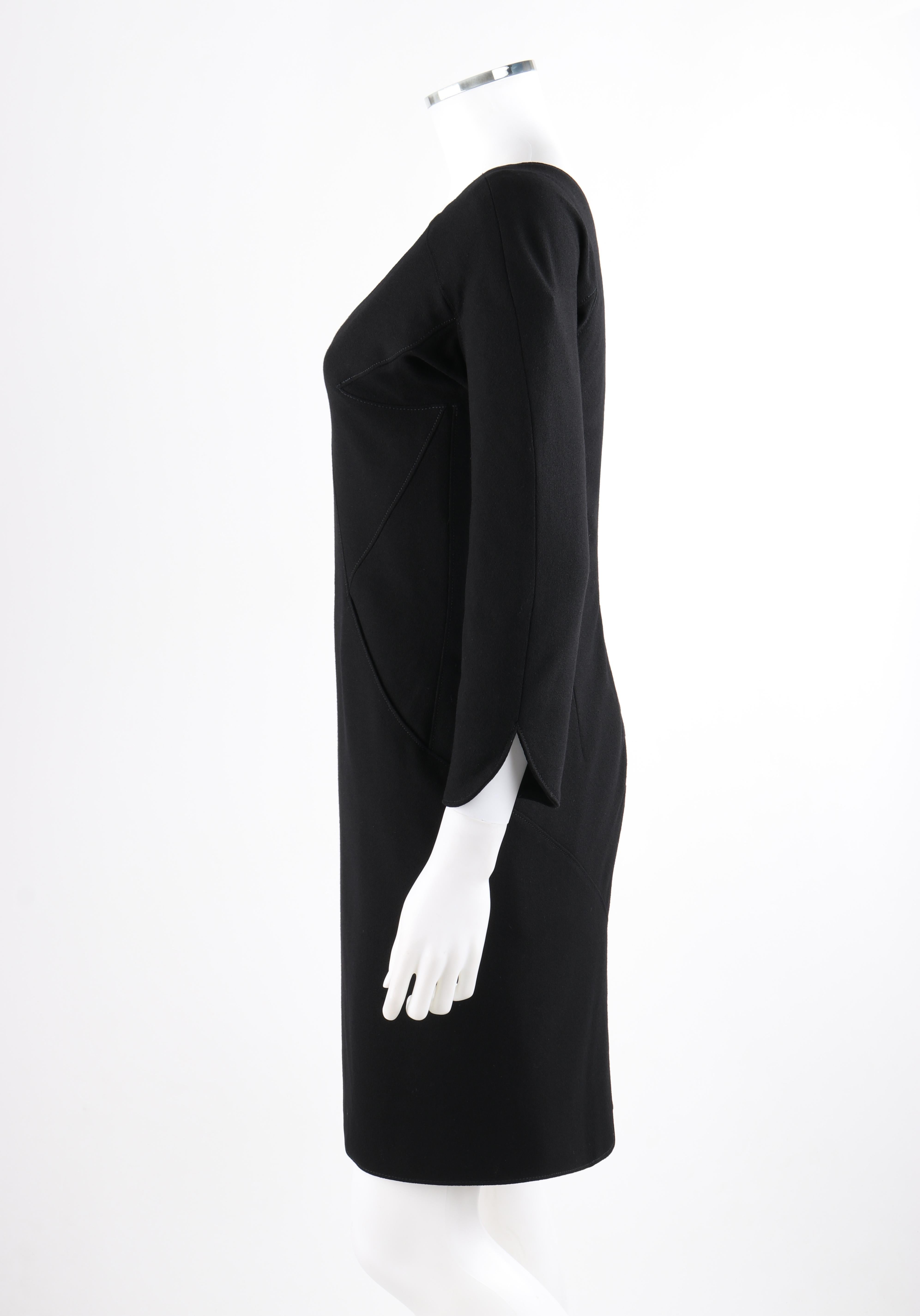 ALEXANDER McQUEEN c.2007 Black Wool Geometric Paneled V-Neck Cocktail Dress For Sale 1