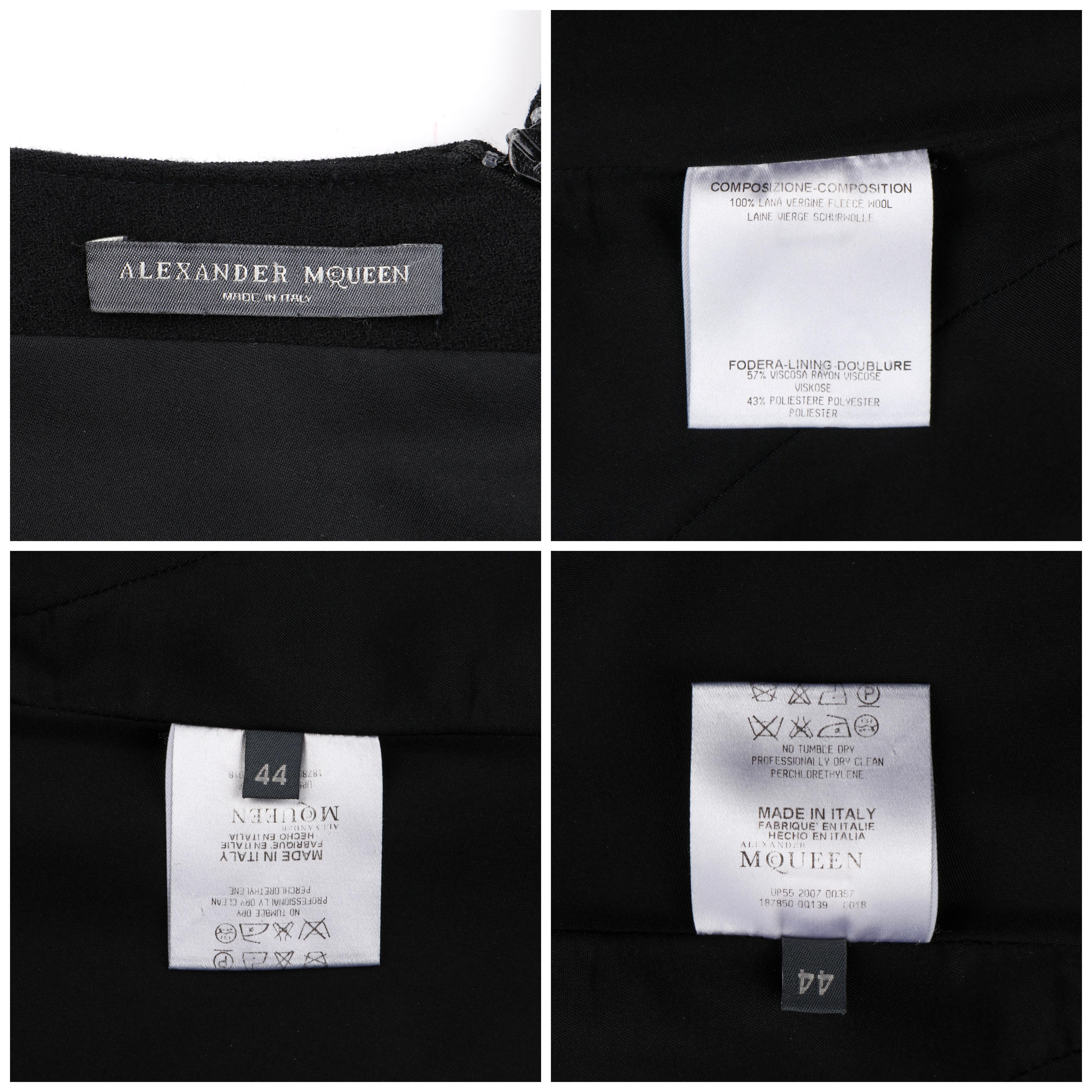 ALEXANDER McQUEEN c.2007 Black Wool Geometric Paneled V-Neck Cocktail Dress For Sale 3