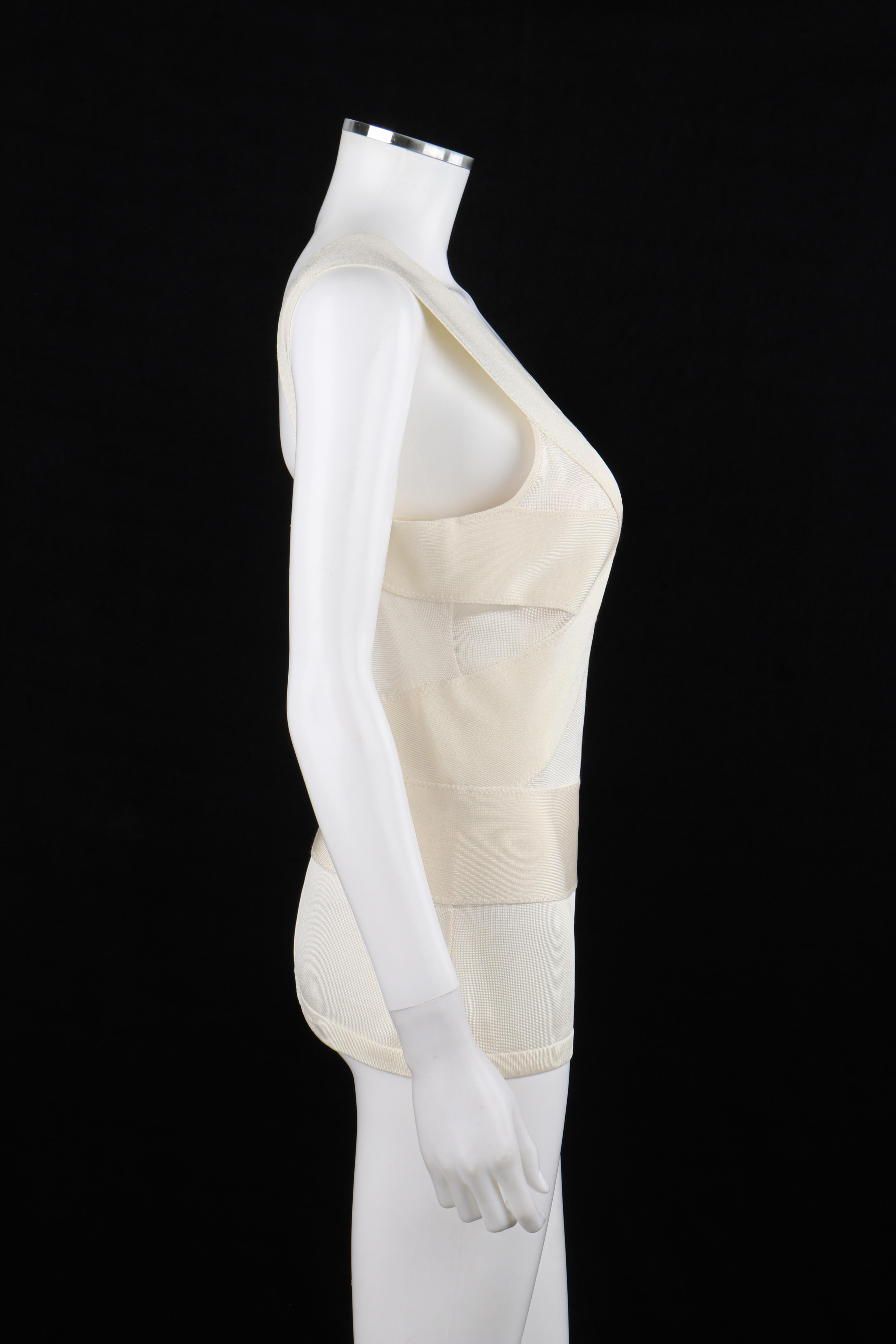ALEXANDER McQUEEN c.2007 Ivory Stretch Knit Semi-Sheer Sleeveless Bandage Top In Good Condition For Sale In Thiensville, WI