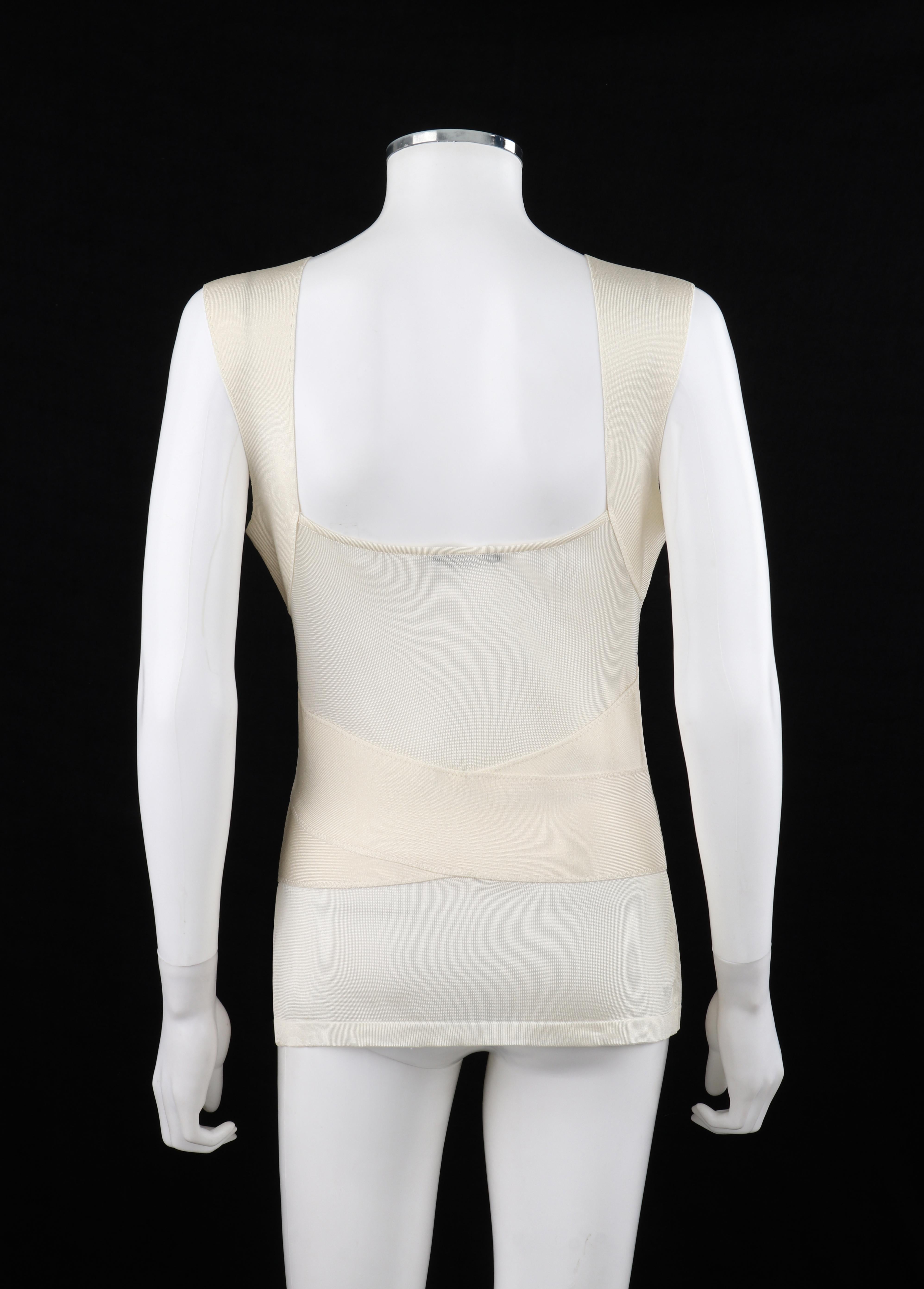 Women's ALEXANDER McQUEEN c.2007 Ivory Stretch Knit Semi-Sheer Sleeveless Bandage Top For Sale