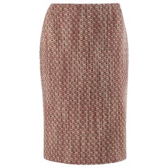 ALEXANDER McQUEEN c.2007 Patterned Fringe Wool Pencil Back Full Zip Skirt