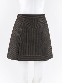 ALEXANDER McQUEEN c.2008 Black Denim Patterned Top Stitched Mini Skirt