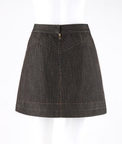 ALEXANDER McQUEEN c.2008 Black Denim Patterned Top Stitched Mini Skirt For  Sale at 1stDibs