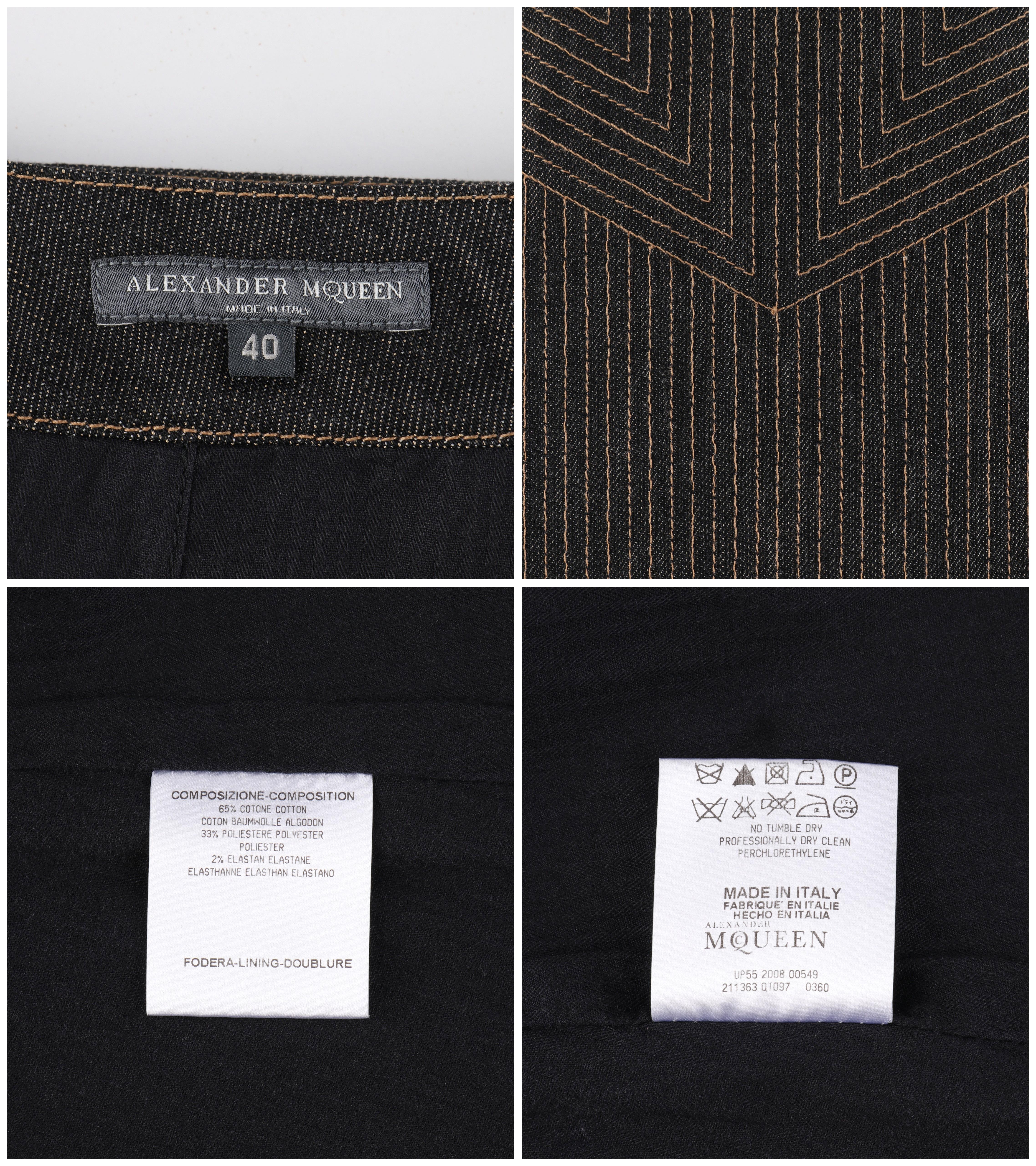 ALEXANDER McQUEEN c.2008 Black Denim Patterned Top Stitched Mini Skirt 3