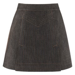 ALEXANDER McQUEEN c.2008 Black Denim Patterned Top Stitched Mini Skirt