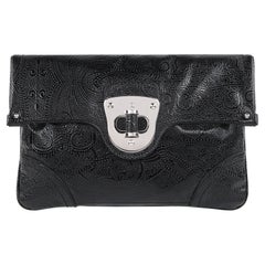 ALEXANDER McQUEEN c.2008 Große Clutch-Handtasche aus schwarzem Leder mit Paisleymuster