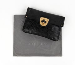 ALEXANDER McQUEEN c.2008 "Flapper Novak" Black Leather Large Clutch Purse Bag