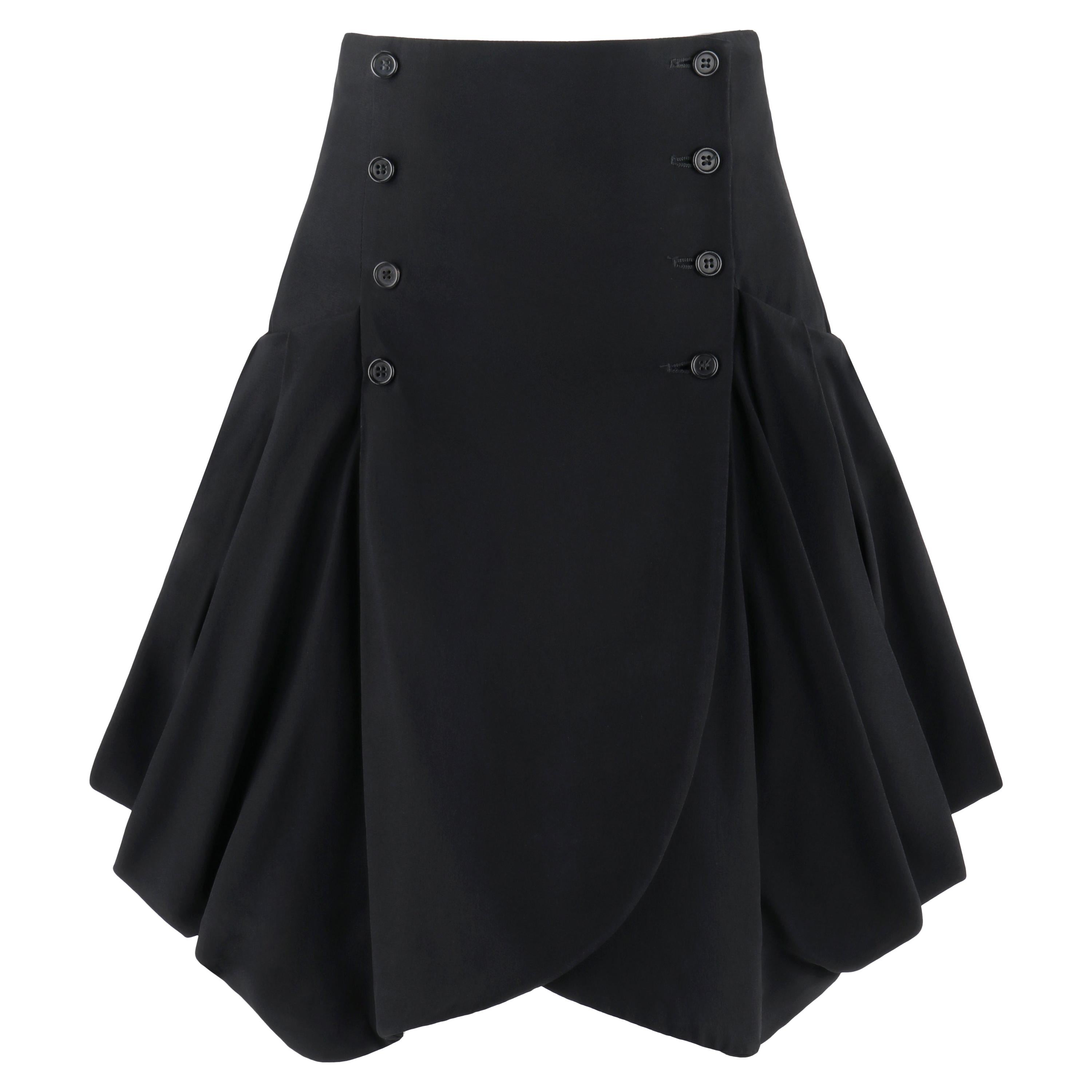 ALEXANDER McQUEEN c.2009 Black Double Button Front Box Pleat Pocket Flare Skirt 