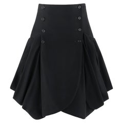 ALEXANDER McQUEEN c.2009 Black Double Button Front Box Pleat Pocket Flare Skirt