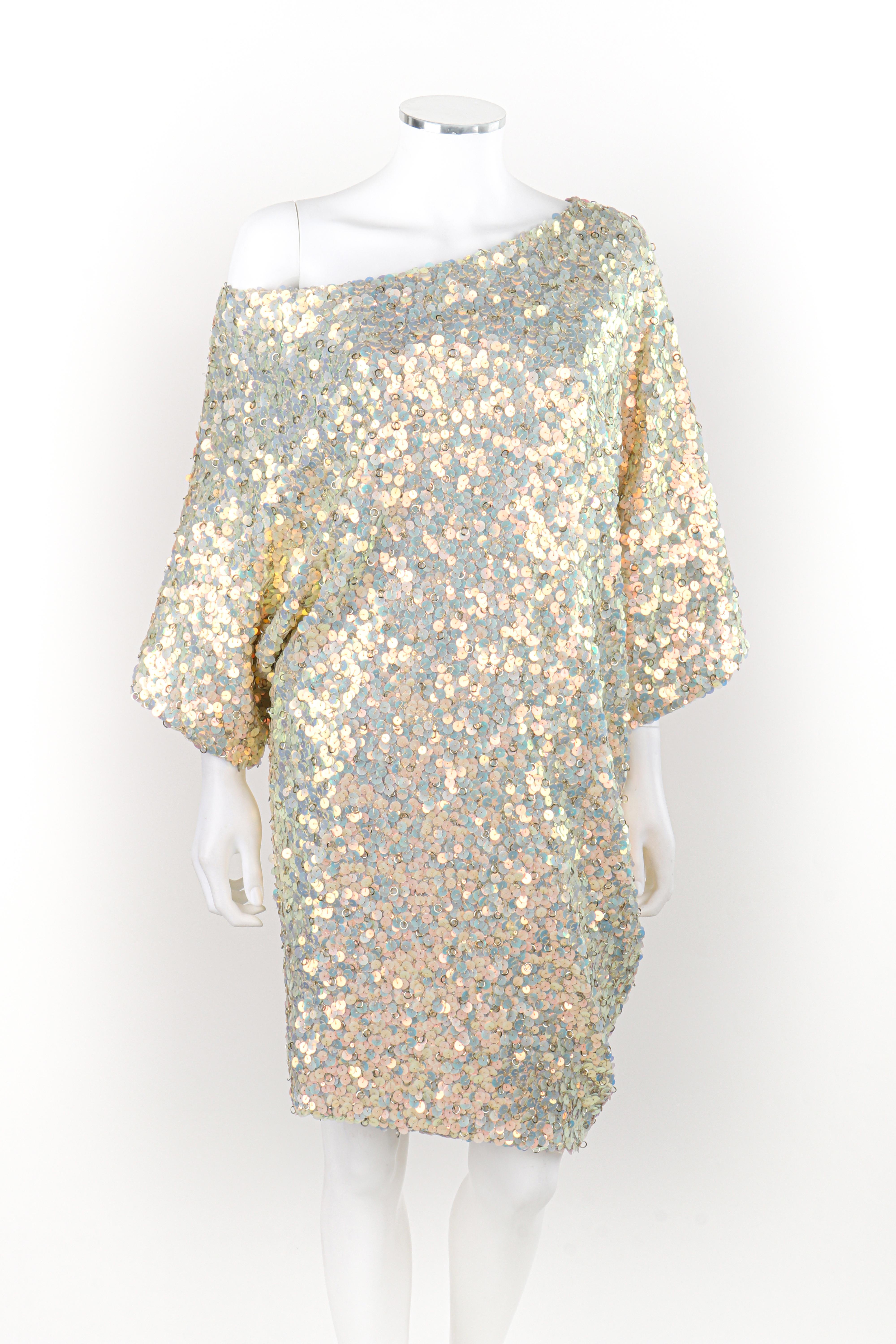 ALEXANDER McQUEEN c.2009 White Iridescent Pearl Sequin One Shoulder