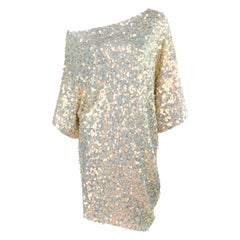 ALEXANDER McQUEEN c.2009 White Iridescent Pearl Sequin One Shoulder Mini Dress