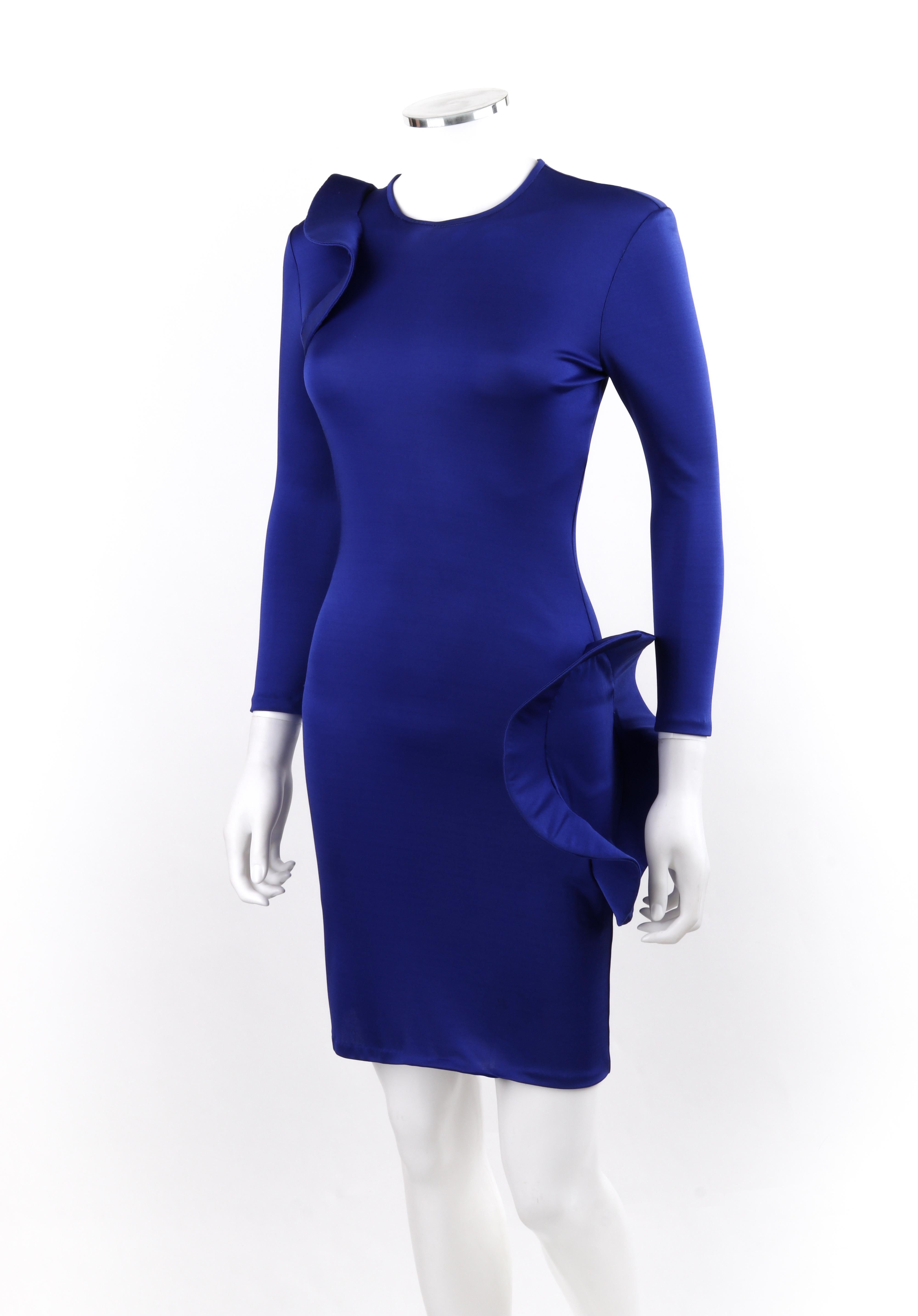 ALEXANDER McQUEEN c.2010 Royal Blue Structured Ruffle Bodycon Dress OOAK Sample In Good Condition In Thiensville, WI