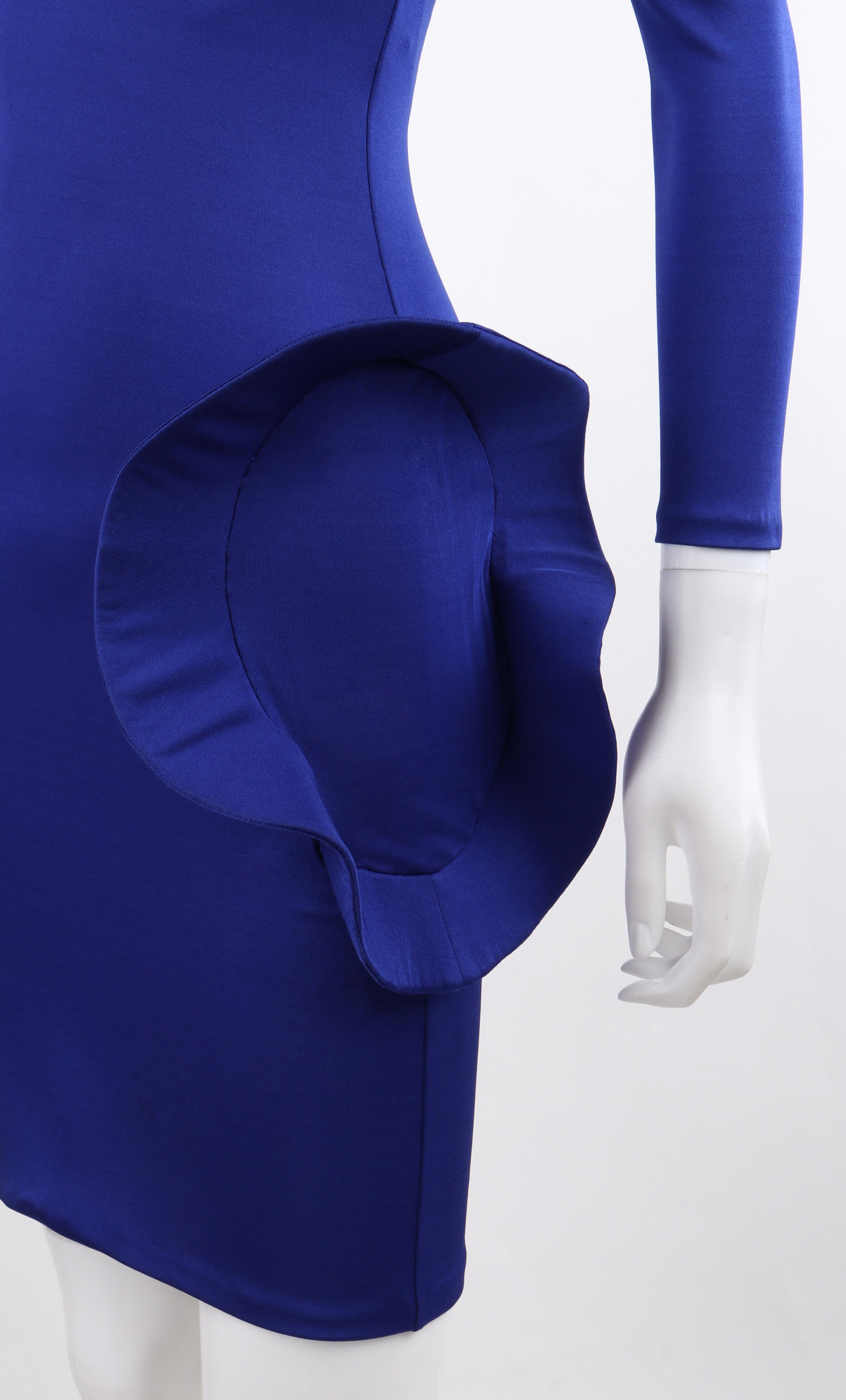 Women's ALEXANDER McQUEEN c.2010 Royal Blue Structured Ruffle Bodycon Dress OOAK Sample