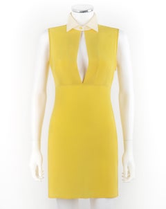 ALEXANDER McQUEEN c.2010 Yellow White Chiffon Keyhole Double Slit Mini Dress