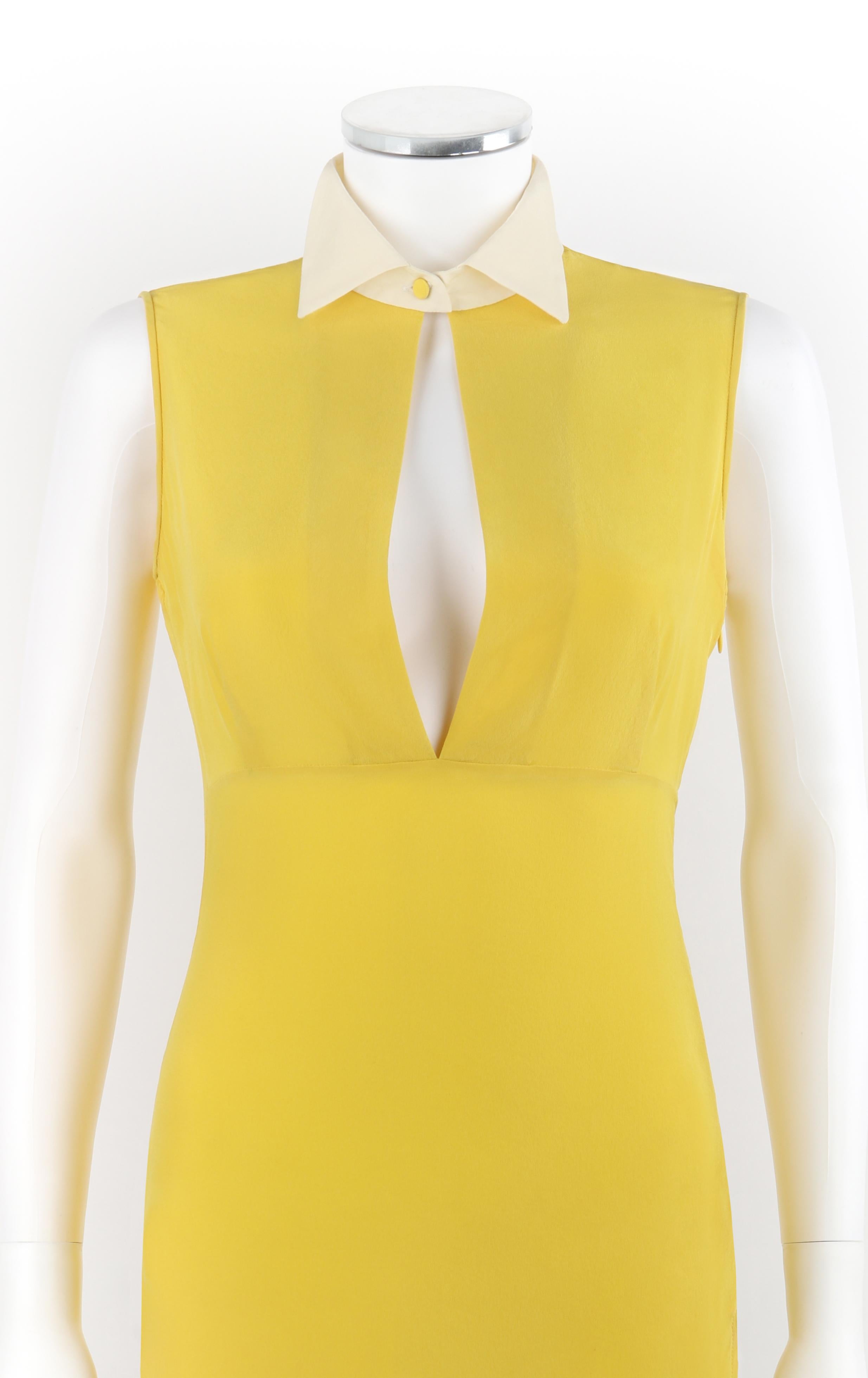 ALEXANDER McQUEEN c.2010 Yellow White Chiffon Keyhole Double Slit Mini Dress In Good Condition For Sale In Thiensville, WI