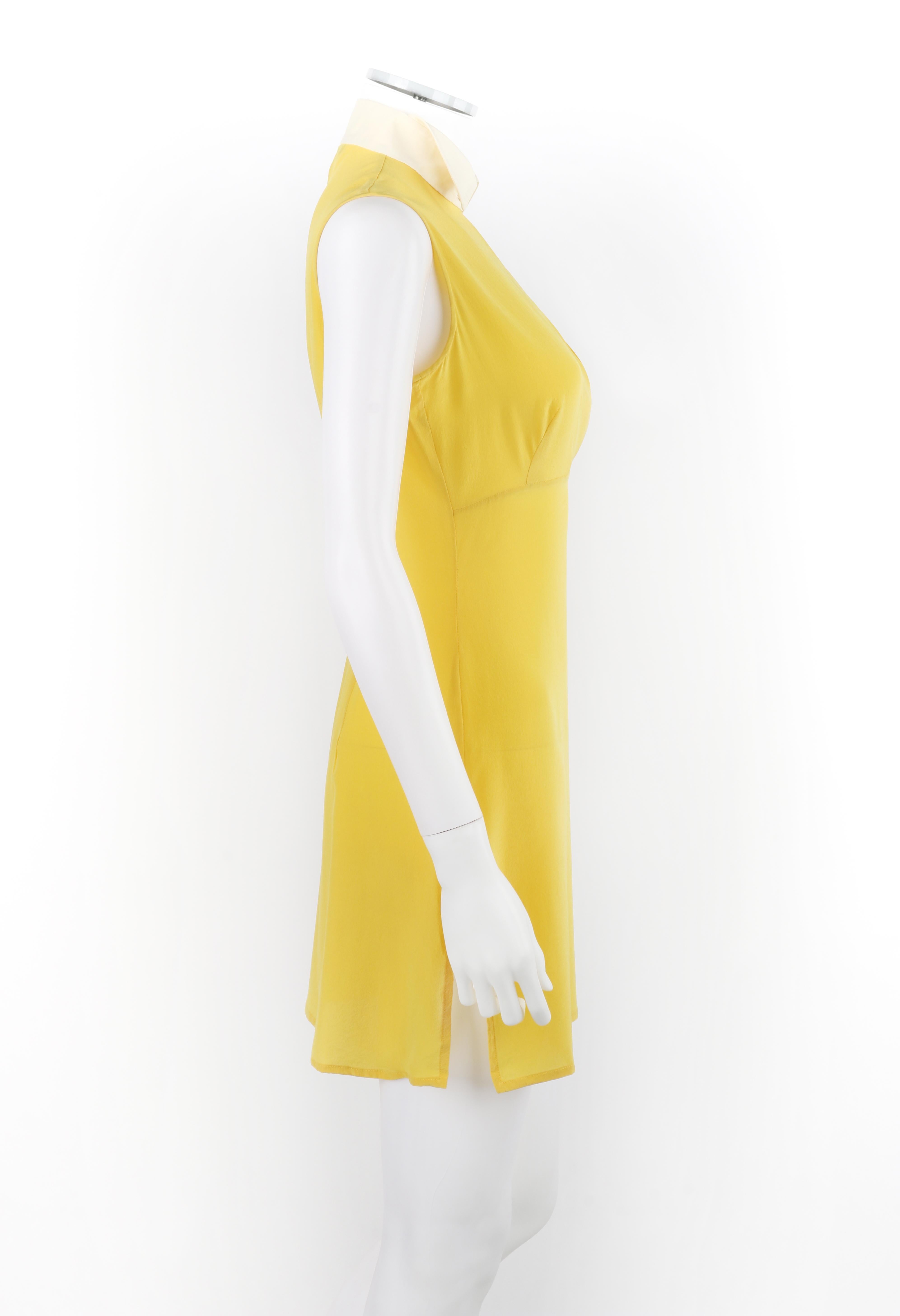 Women's ALEXANDER McQUEEN c.2010 Yellow White Chiffon Keyhole Double Slit Mini Dress For Sale
