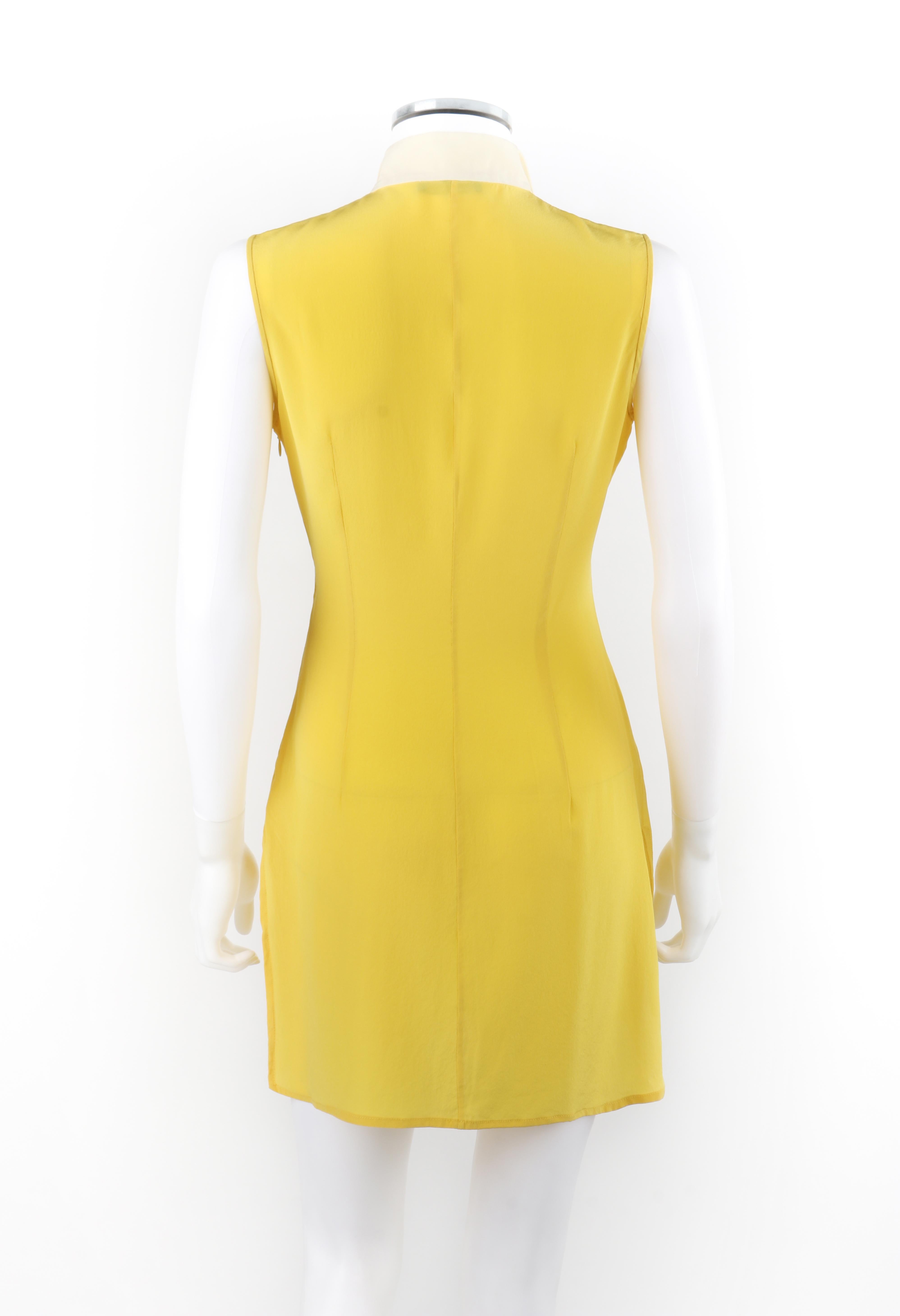 ALEXANDER McQUEEN c.2010 Yellow White Chiffon Keyhole Double Slit Mini Dress For Sale 1
