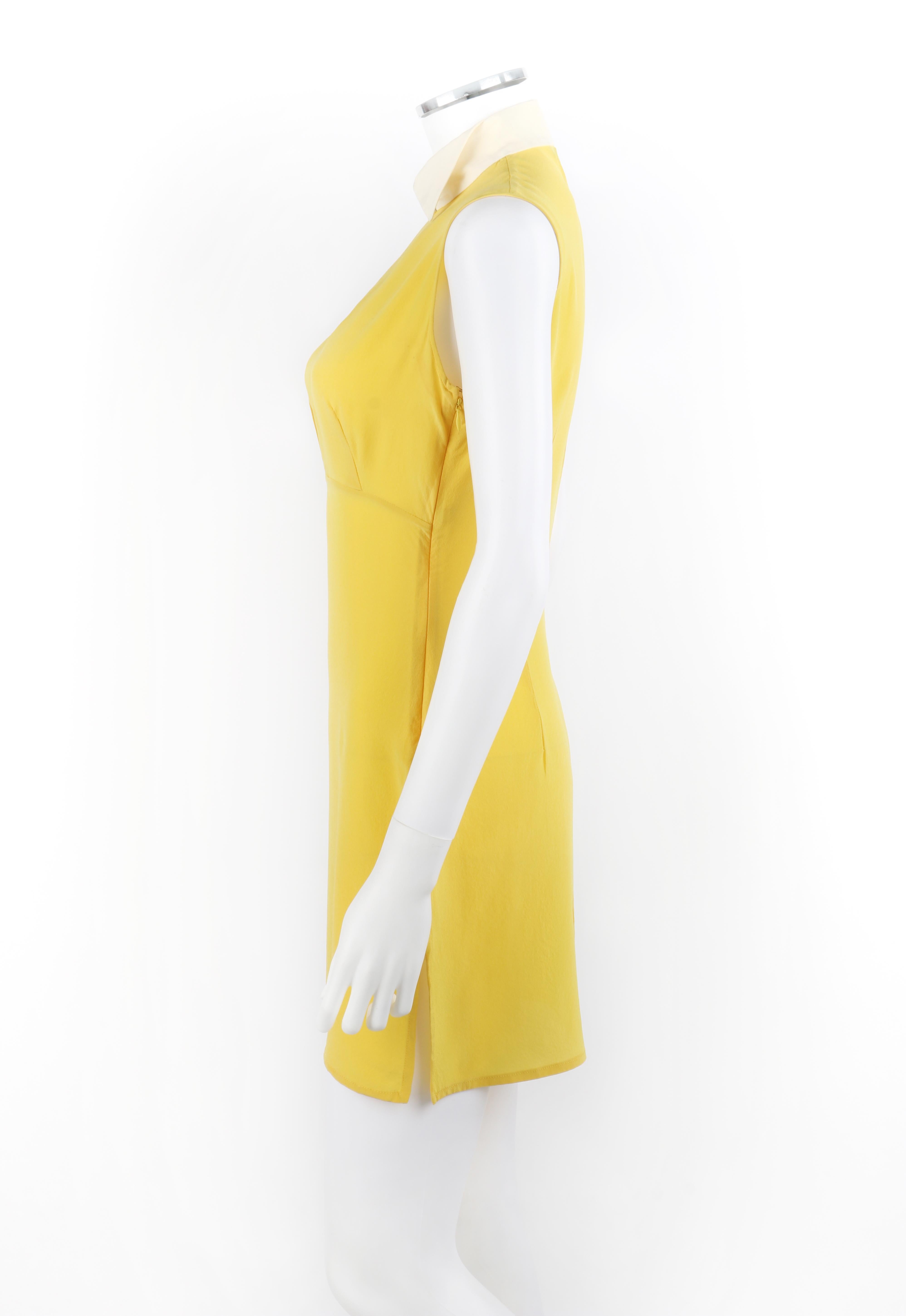 ALEXANDER McQUEEN c.2010 Yellow White Chiffon Keyhole Double Slit Mini Dress For Sale 2