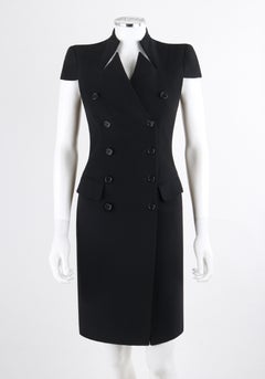 ALEXANDER McQUEEN c.2012 Black Double Breasted Button Up Collar Cocktail Dress