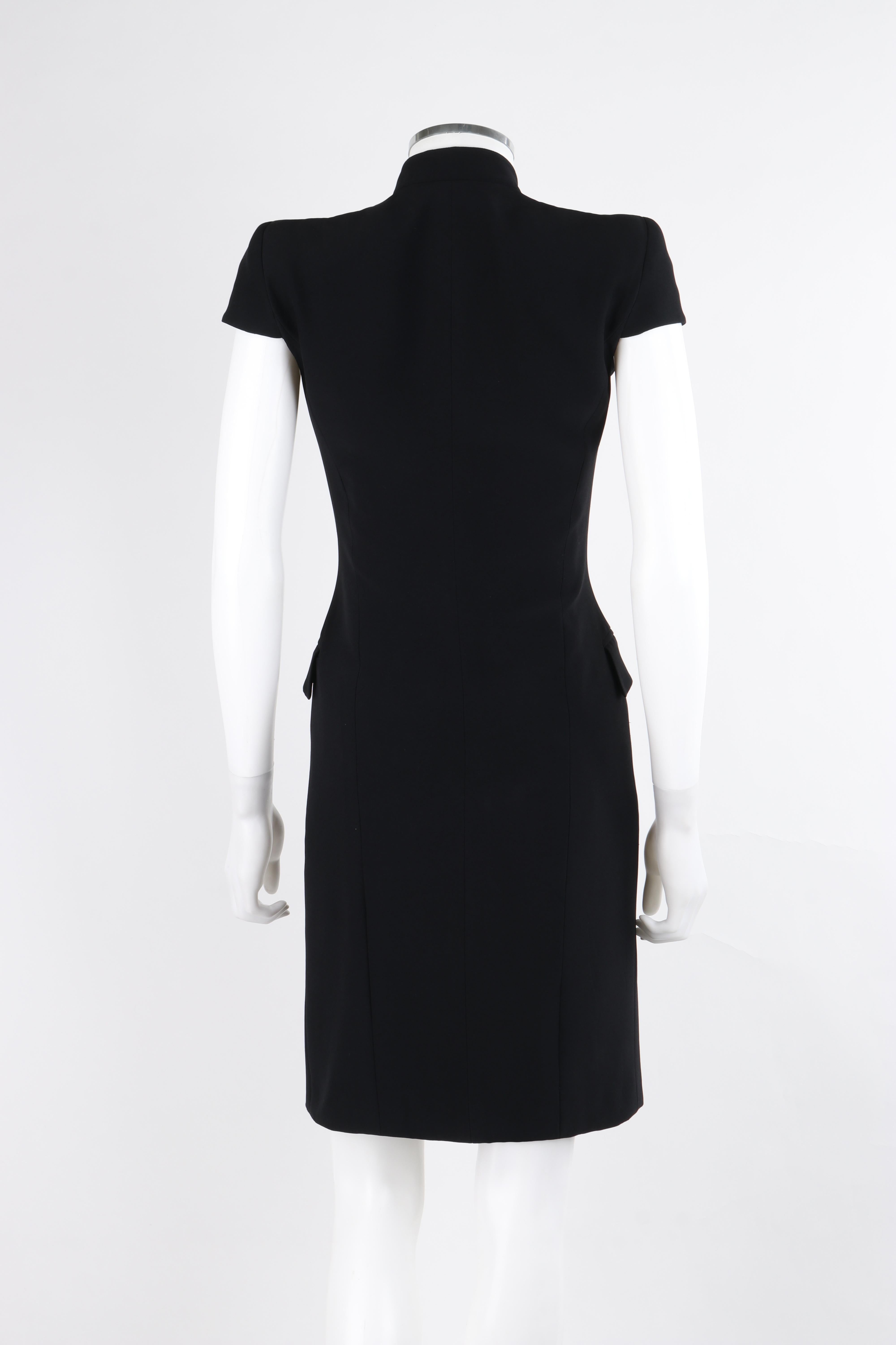 ALEXANDER McQUEEN c.2012 Black Double Breasted Button Up Collar Cocktail Dress For Sale 1