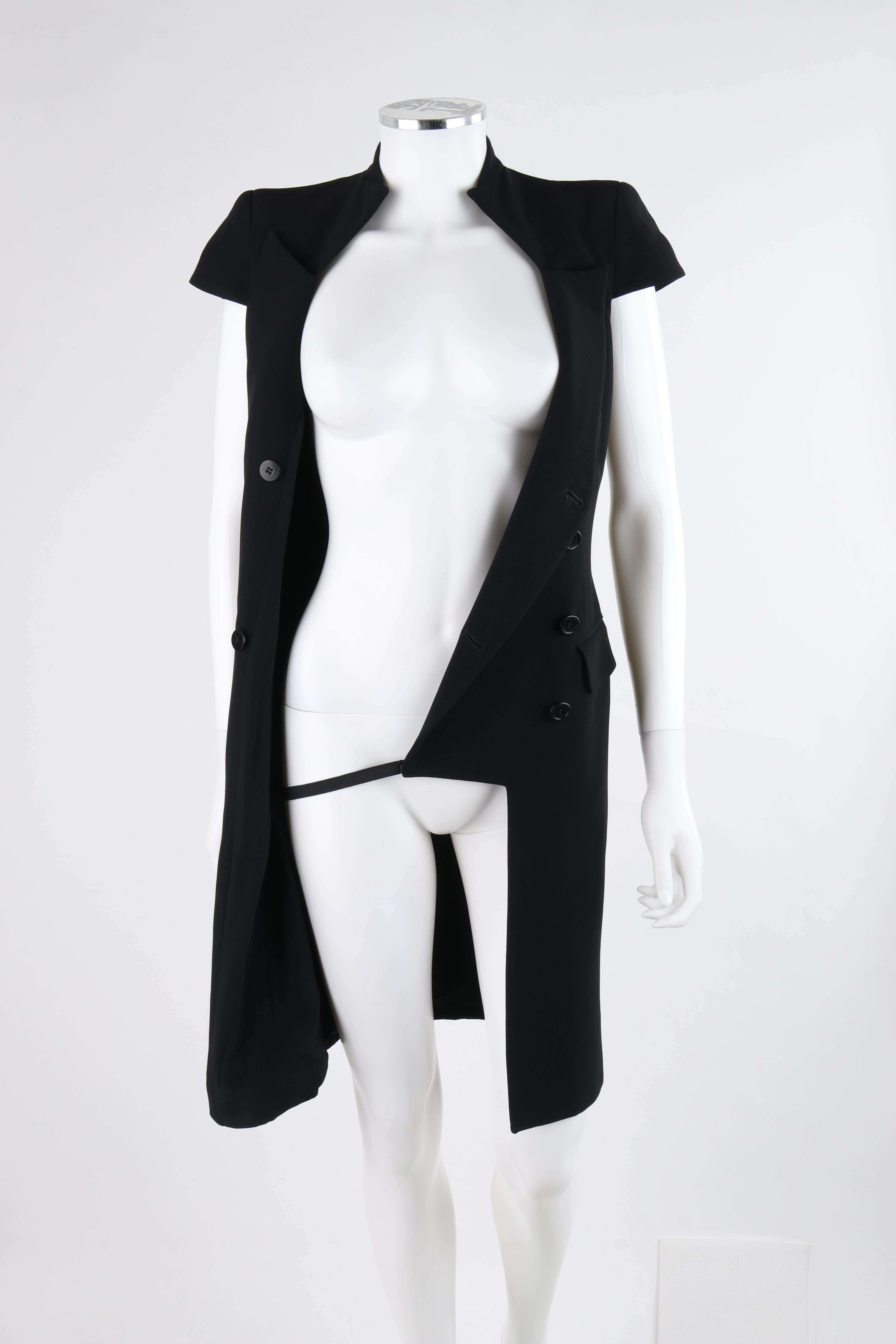 ALEXANDER McQUEEN c.2012 Black Double Breasted Button Up Collar Cocktail Dress For Sale 4