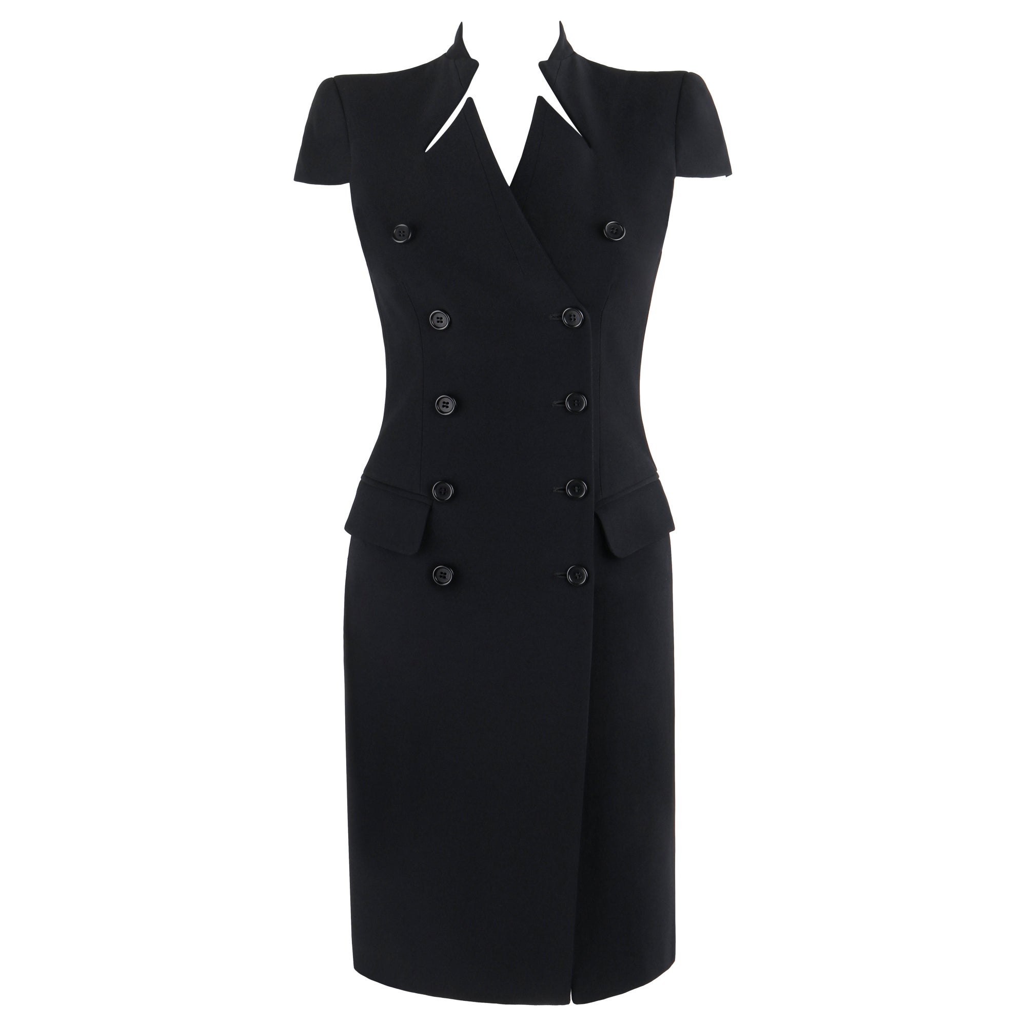 Alexander McQueen c.2012 Vestito doppiopetto nero con colletto a bottoni e cocktail