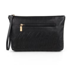 ALEXANDER McQUEEN c.2012 Black Leather Spine Bones Embossed Oversized Clutch Bag