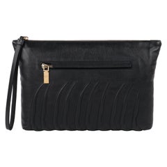 ALEXANDER McQUEEN c.2012 Black Leather Spine Bones Embossed Oversized Clutch Bag