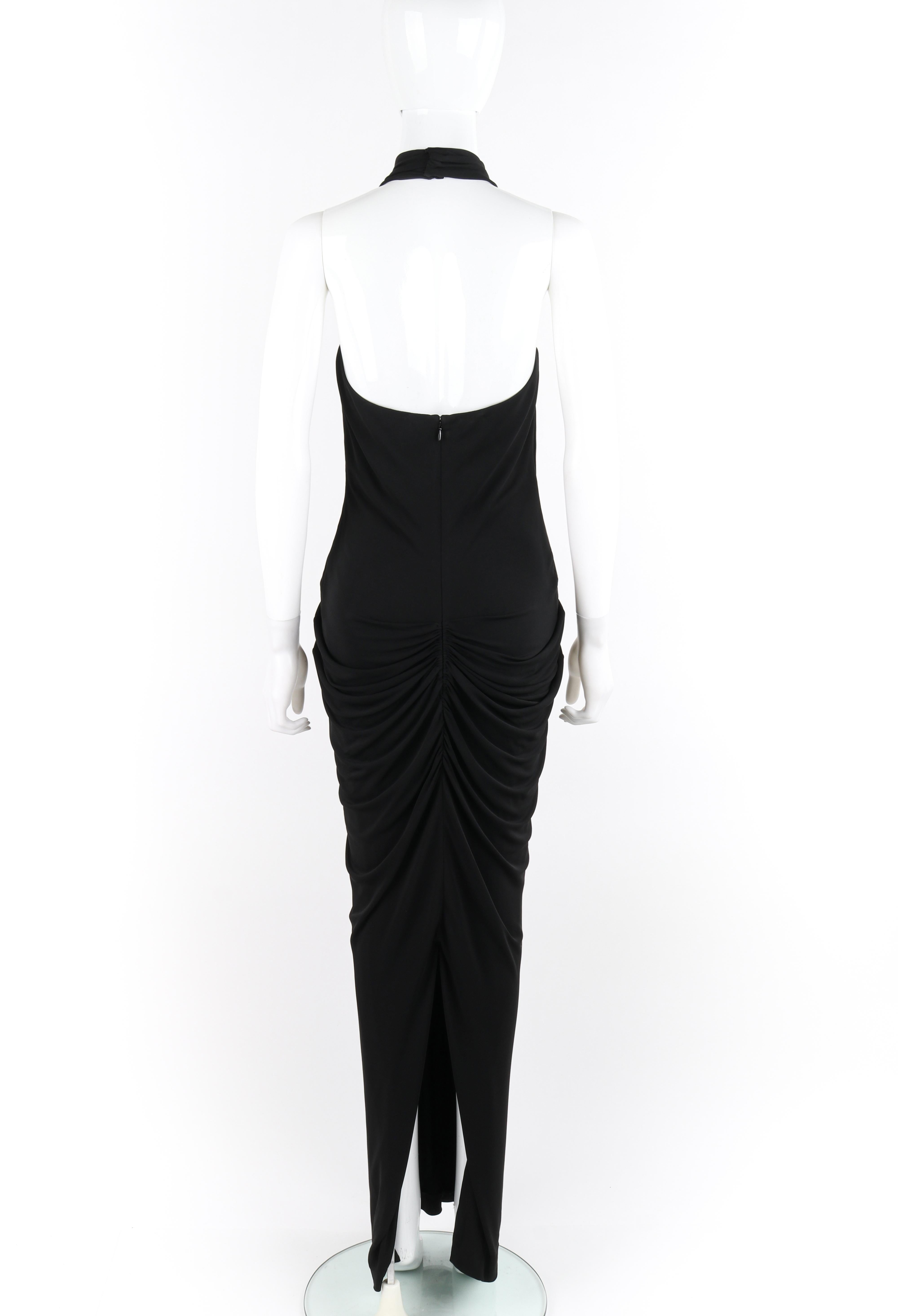 ALEXANDER McQUEEN c.2013 Black Copper Leaf Stretch Halter Maxi Dress Gown 2