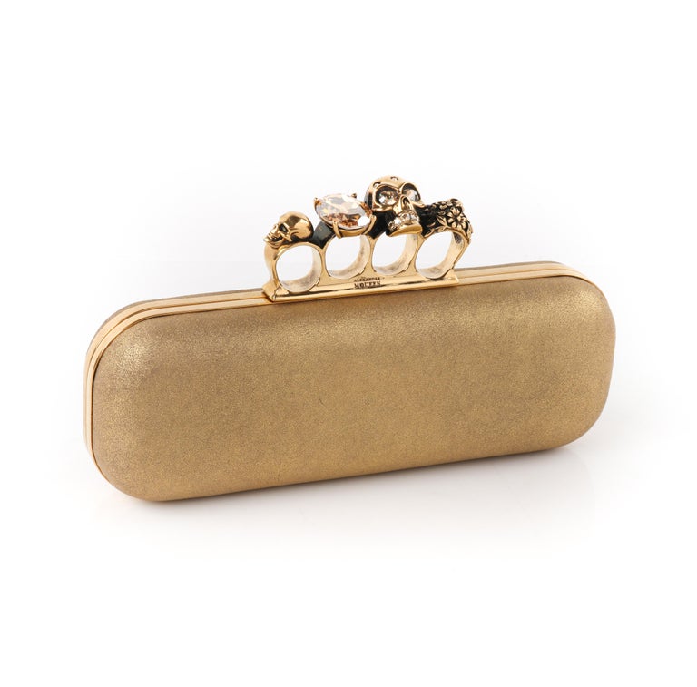 ALEXANDER McQUEEN Gold Glitter Leather Metal Knuckle Ring