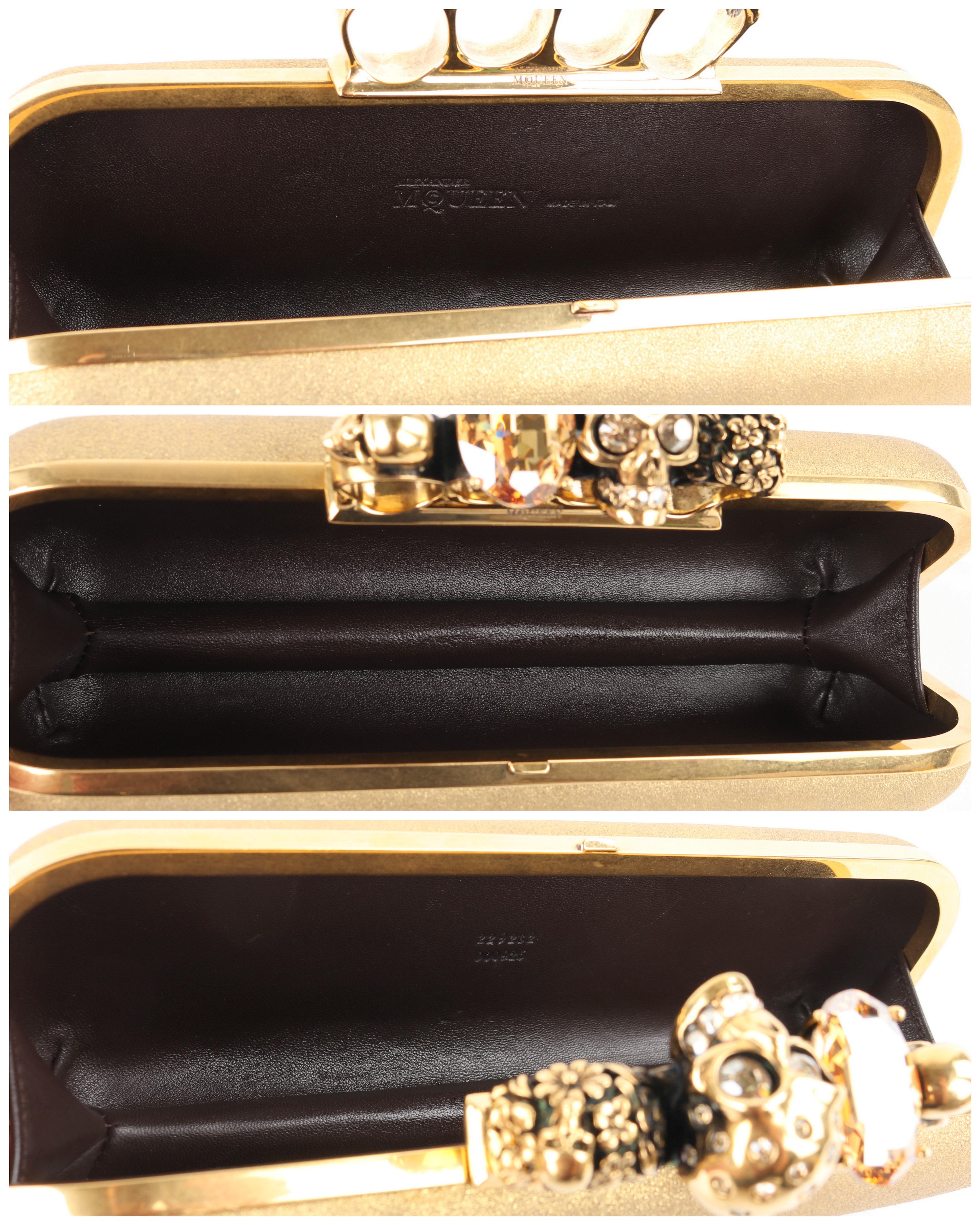 ALEXANDER McQUEEN c.2013 Gold Glitter Leather Metal Knuckle Ring Duster Clutch For Sale 1