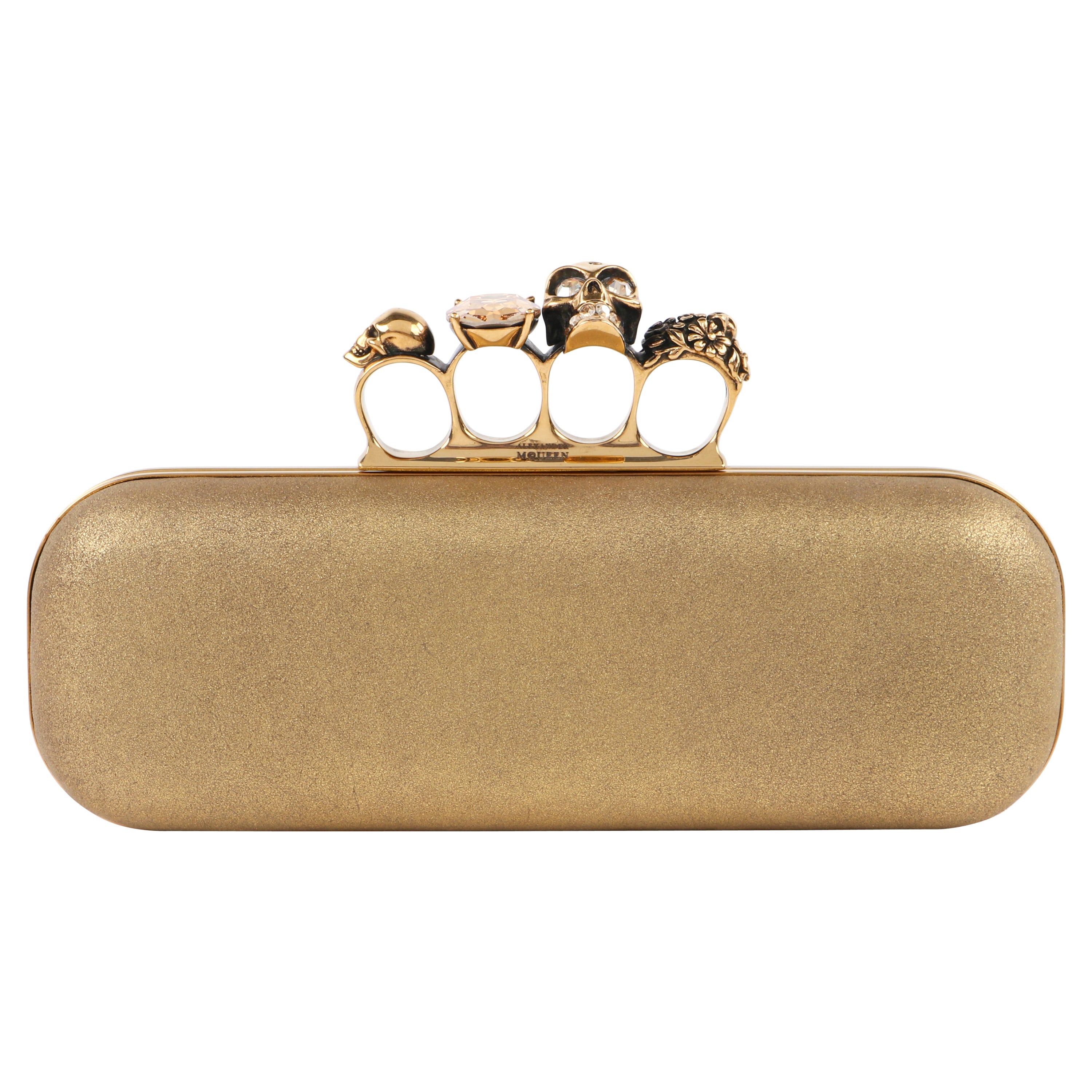 ALEXANDER McQUEEN ca. 2013 Duster-Clutch aus goldenem Glitterleder mit Metallknuckle