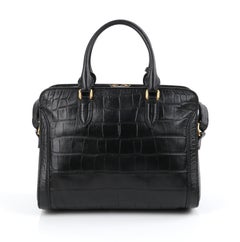 ALEXANDER McQUEEN c.2014 "Skull Padlock" Croc Embossed Leather Handbag Tote