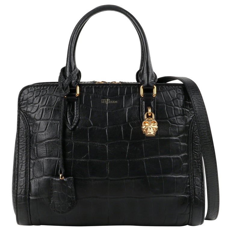 ALEXANDER McQUEEN c.2014 "Skull Padlock" Croc Embossed Leather Handbag Tote  at 1stDibs | alexander mcqueen crocodile bag, alexander mcqueen skull  padlock bag, alexander mcqueen croc embossed bag