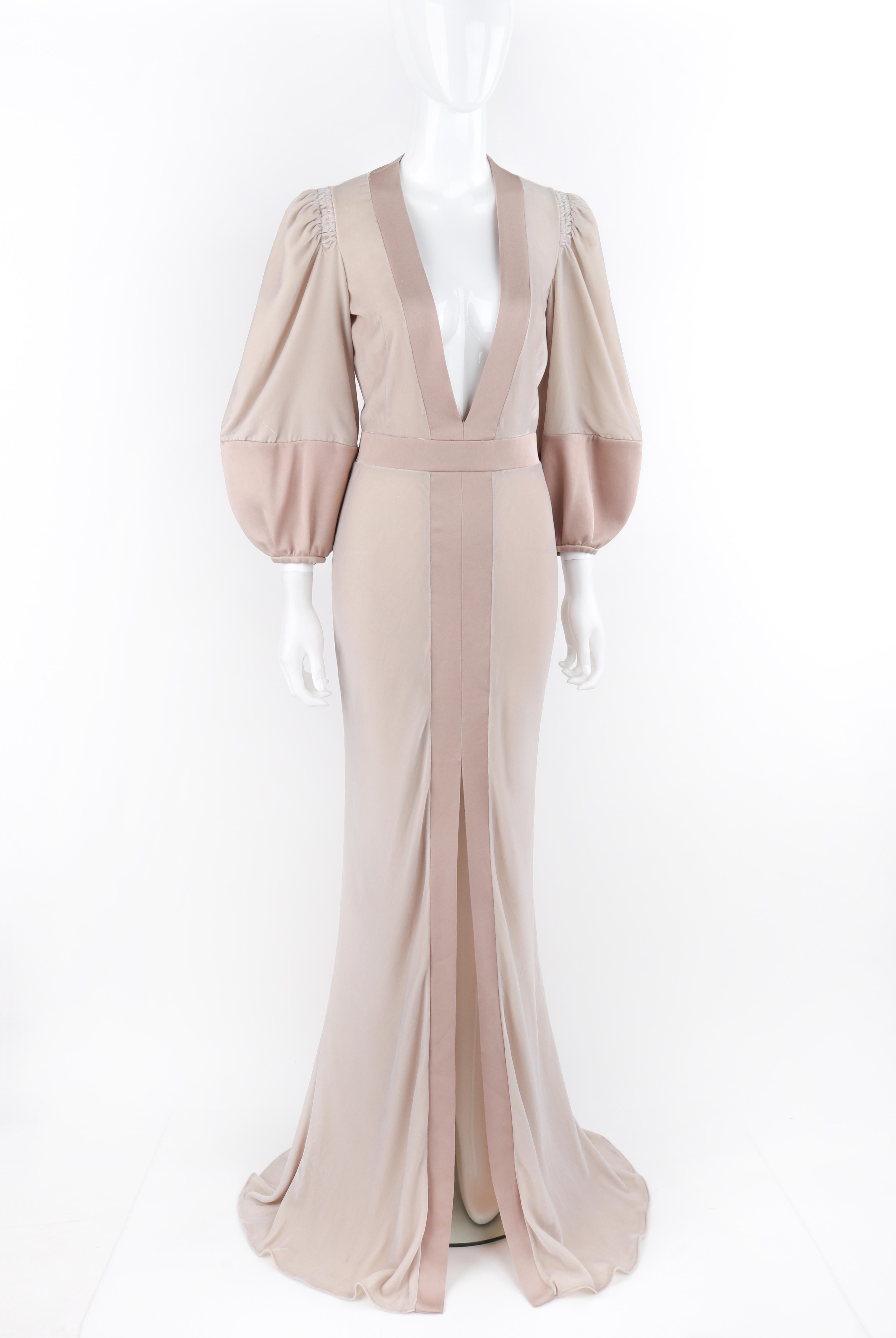 ALEXANDER McQUEEN c.2017 Staub Mauve Samt Seide V-Ausschnitt Puff Langarm Kleid Damen im Angebot