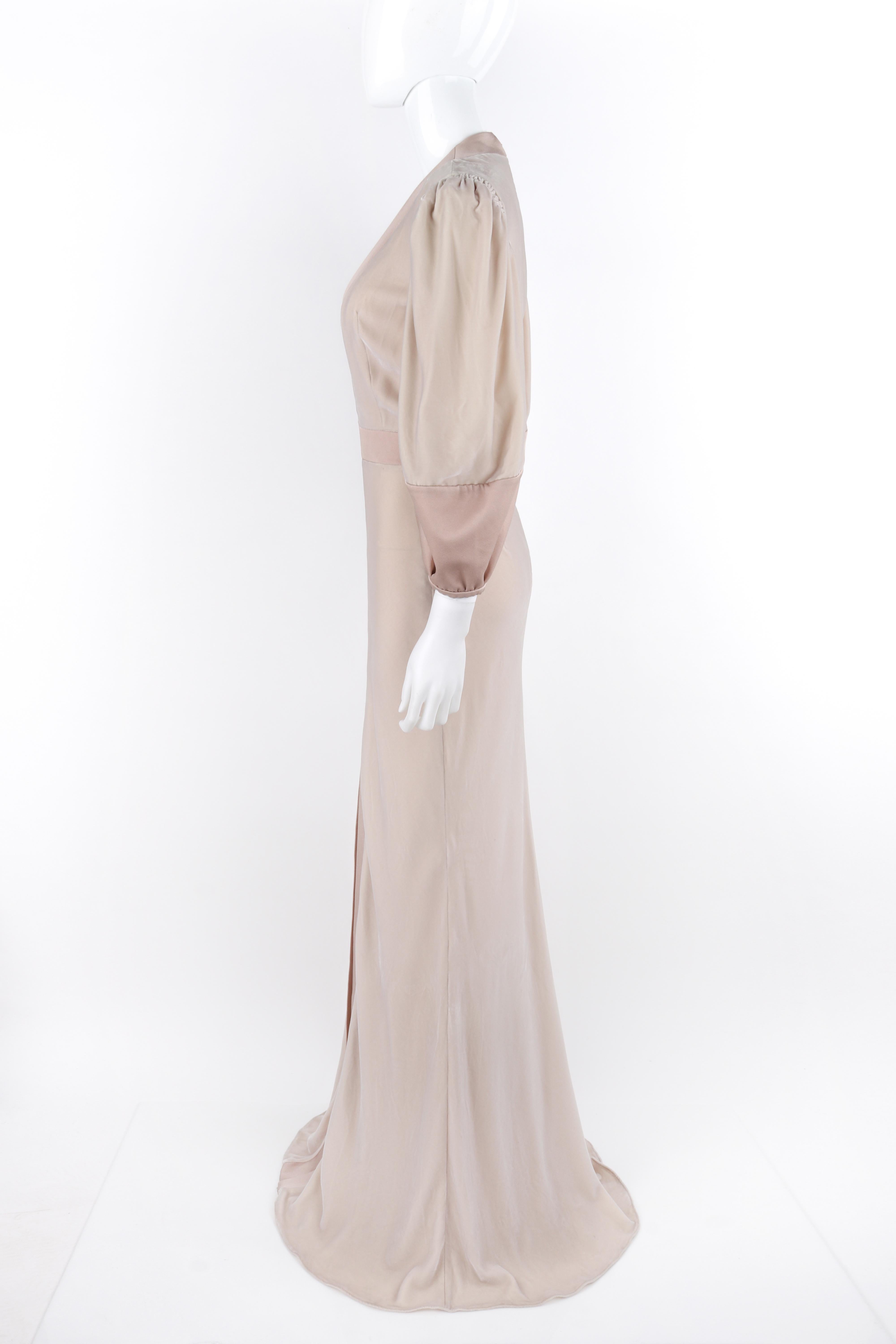 Women's ALEXANDER McQUEEN c.2017 Dusty Mauve Velvet Silk V-Neck Puff Longsleeve Gown For Sale