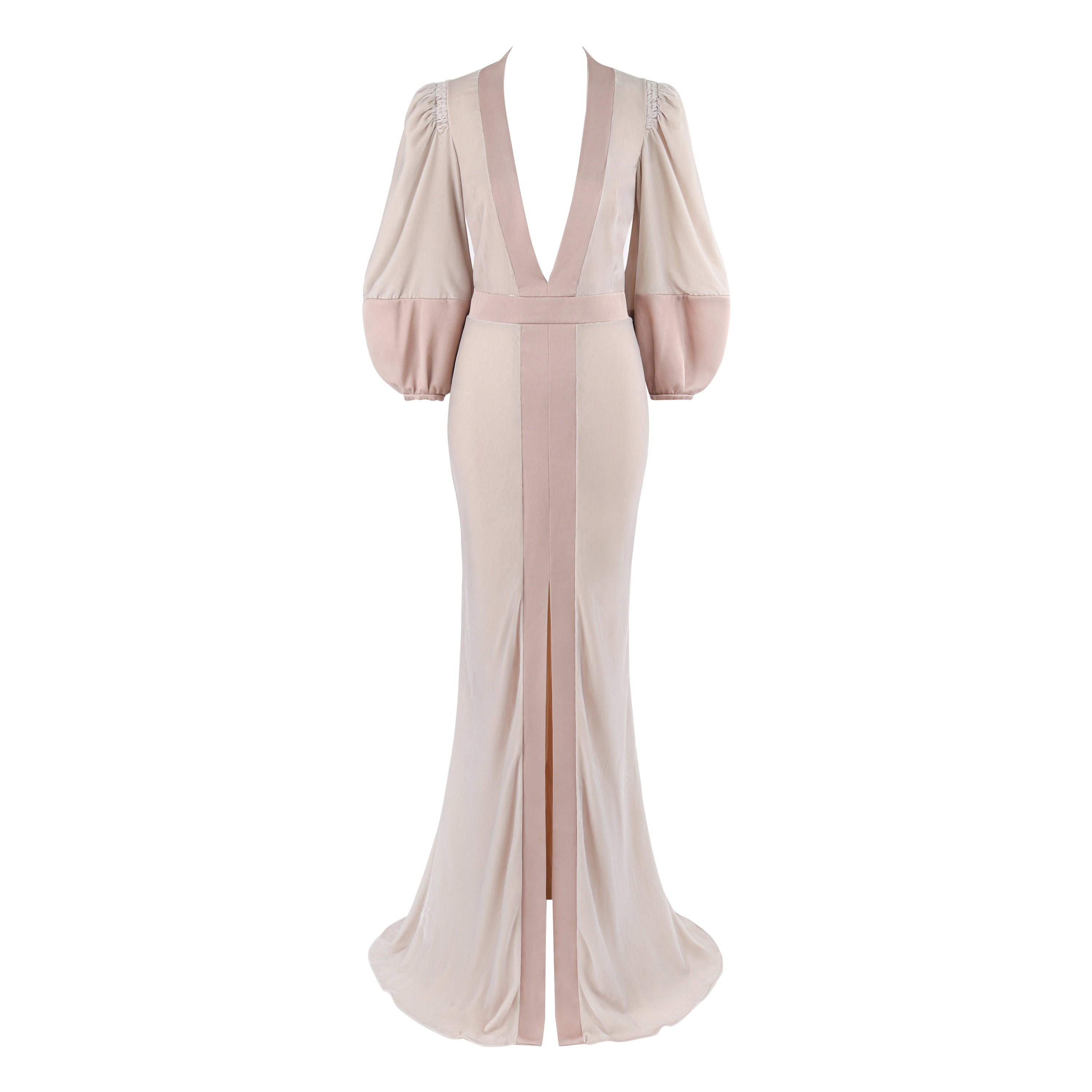 ALEXANDER McQUEEN c.2017 Vestido de manga larga abullonada de terciopelo de seda malva empolvado con cuello en V en venta