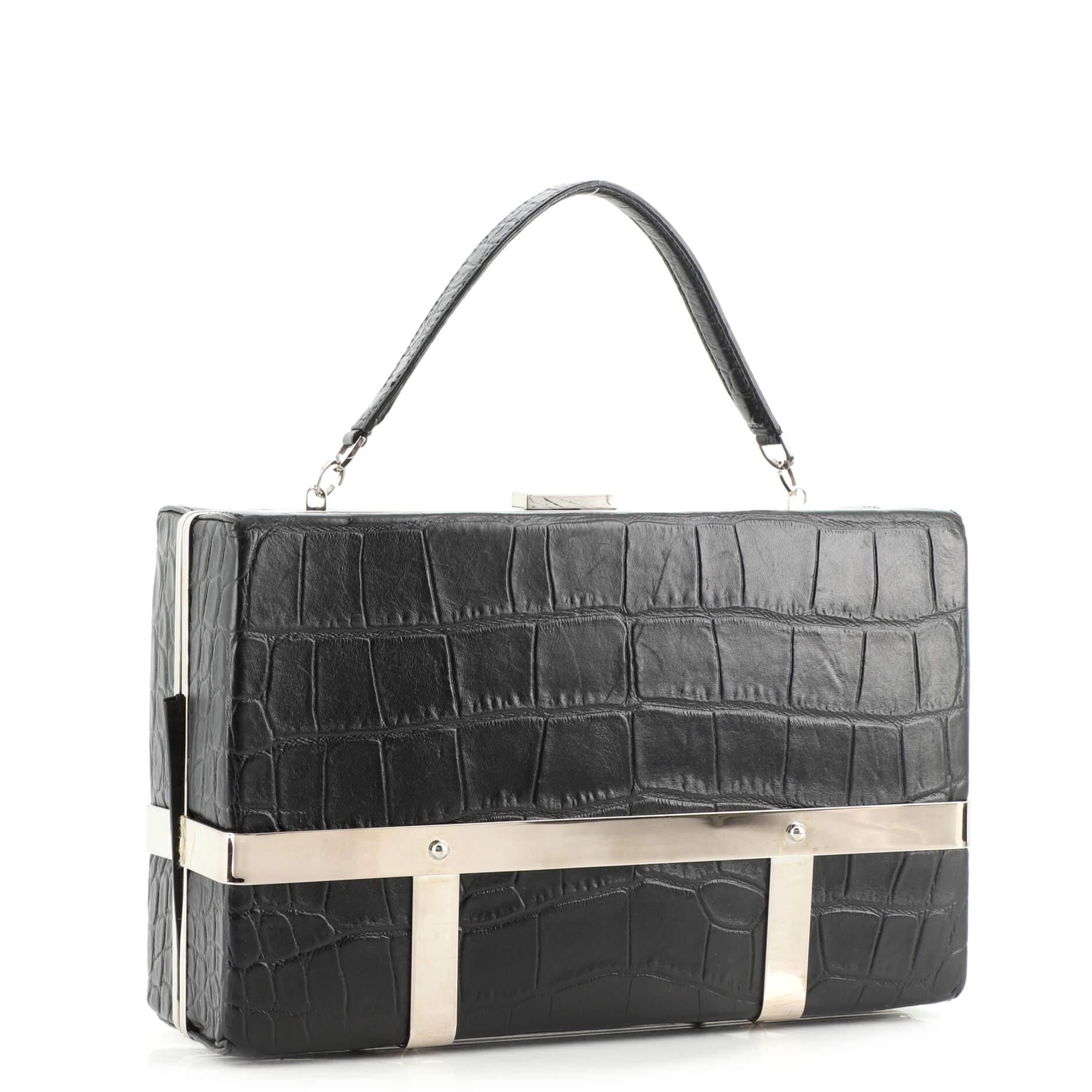 Alexander McQueen Cage Clutch Crocodile Embossed Leather Small In Good Condition In NY, NY