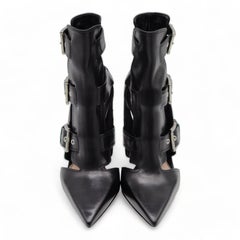 Alexander McQueen Cage Heeled Ankle Booties Leather in Black