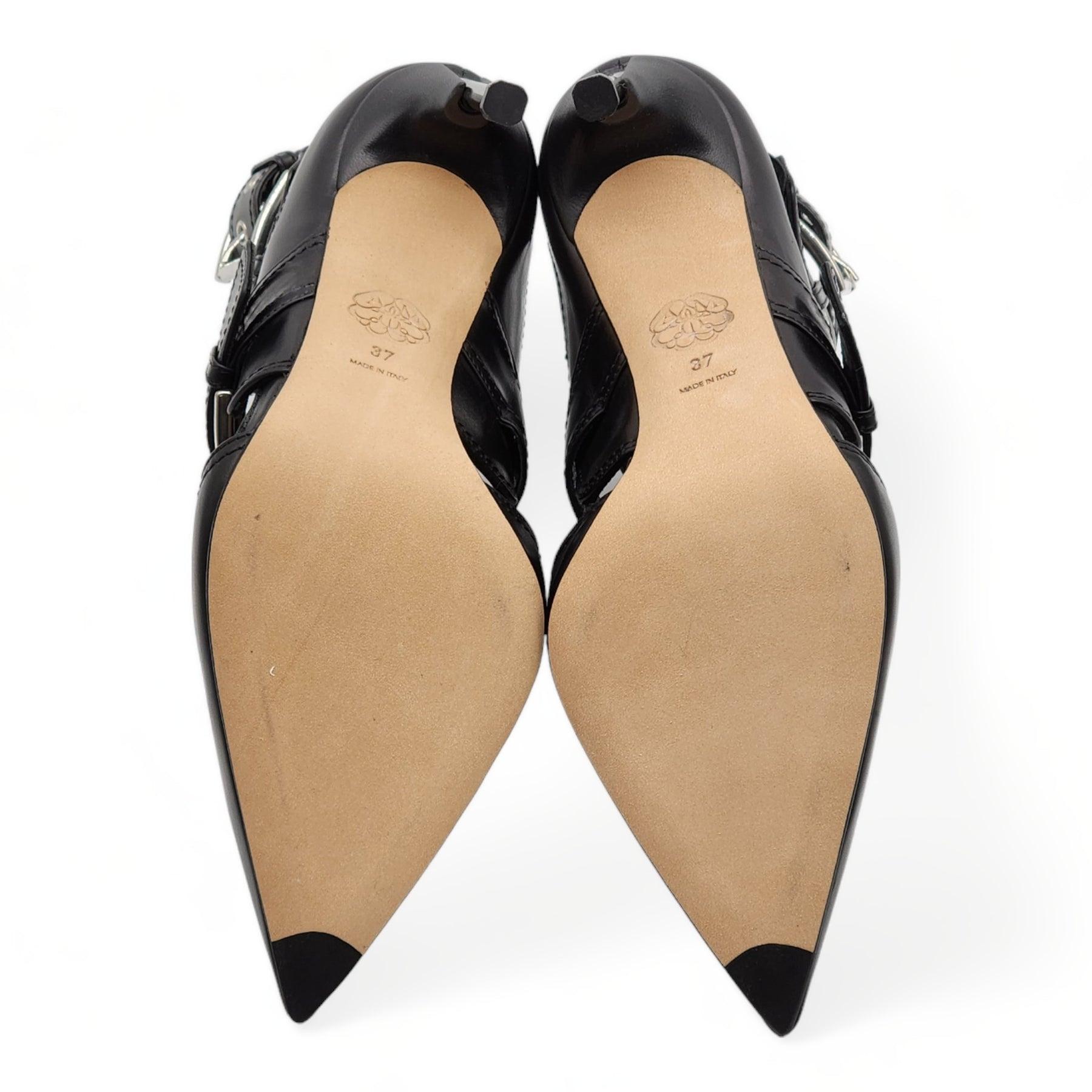 Alexander McQueen - Bottines à talon Cage en cuir en noir Excellent état - En vente à Los Angeles, CA