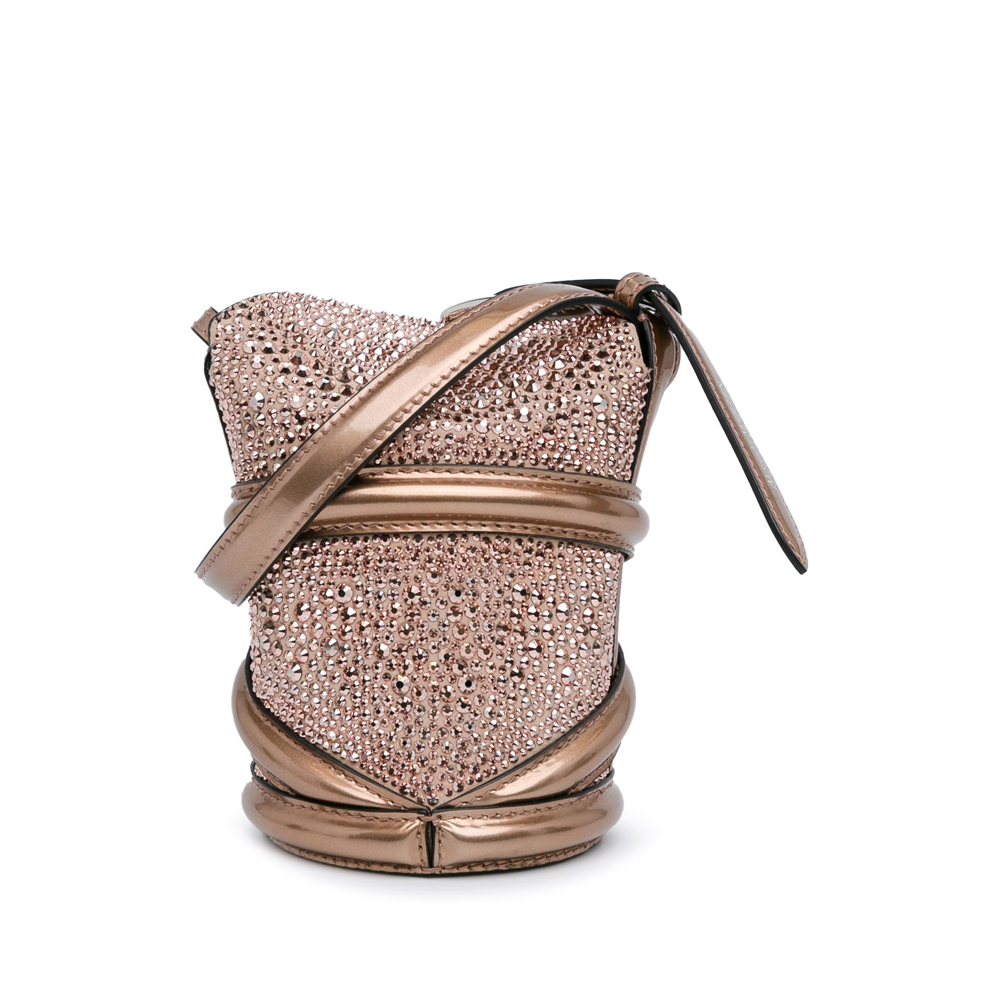 Brown Alexander McQueen Calfskin Crystal Embellished The Curve Bucket Bag For Sale