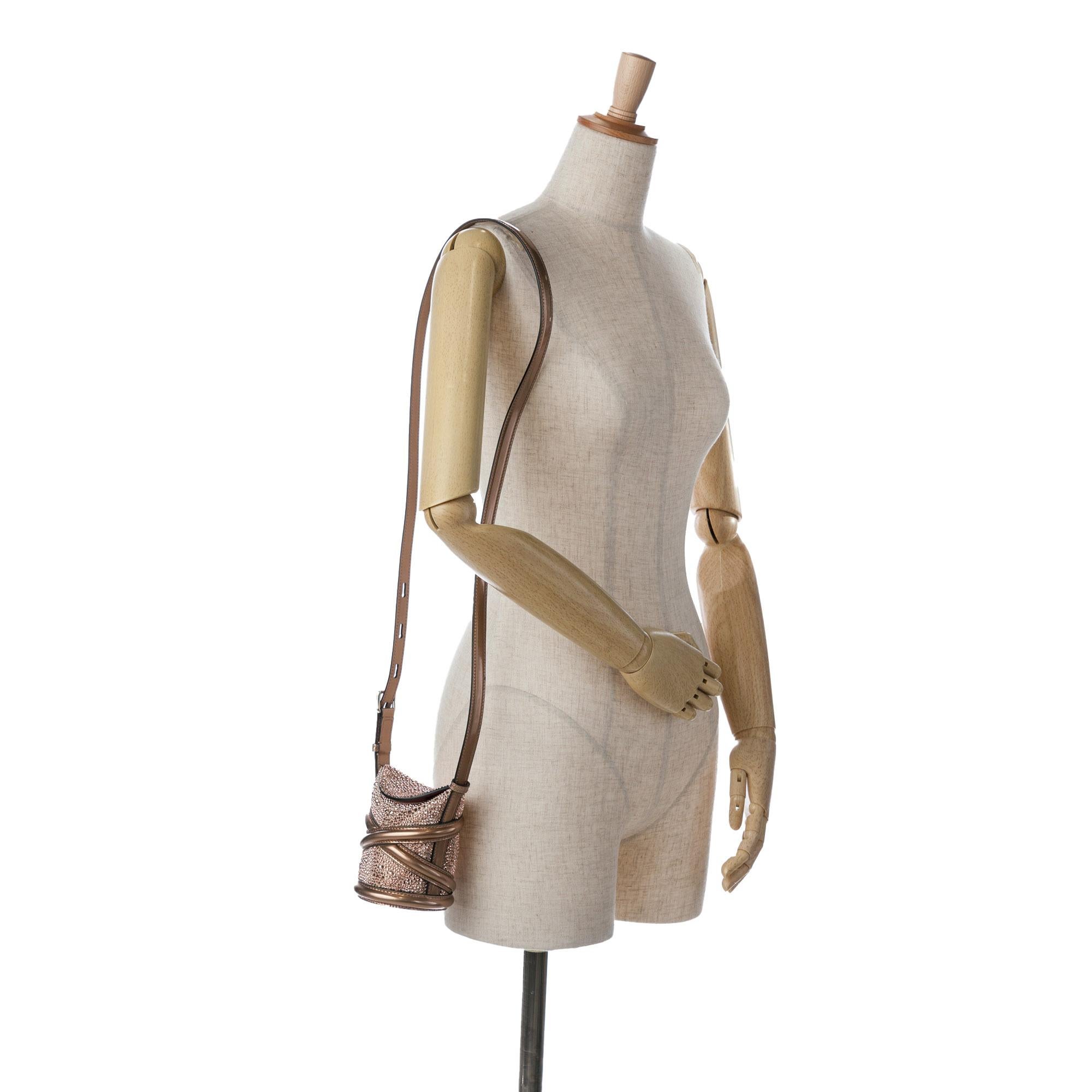 Alexander McQueen Calfskin Crystal Embellished The Curve Bucket Bag For Sale 3