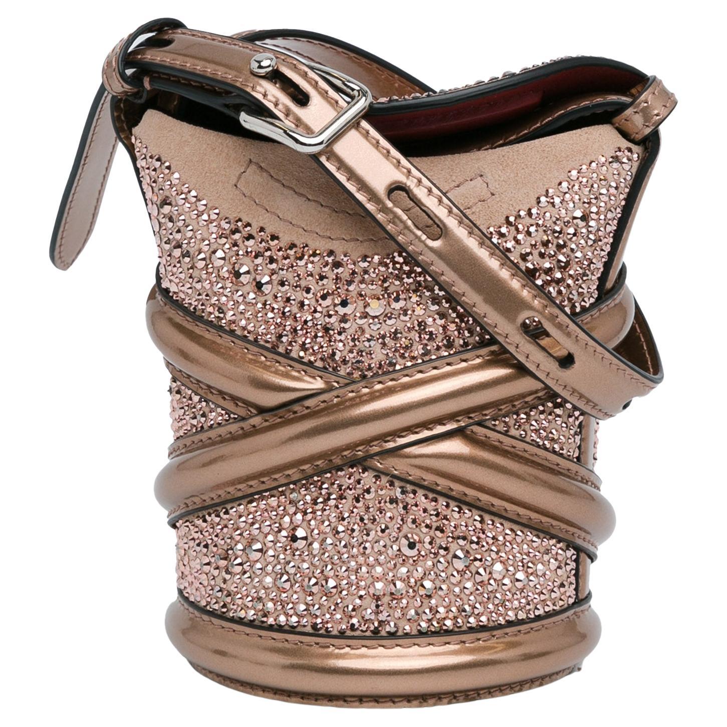Alexander McQueen Calfskin Crystal Embellished The Curve Bucket Bag For Sale
