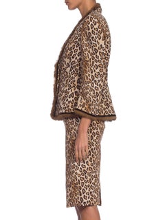 2000S ALEXANDER MCQUEEN Leopard Print Silk Taffeta Mink Trimmed Jacket & Dress