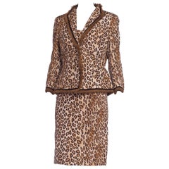 2000er Jahre ALEXANDER MCQUEEN Leopardenmuster Jacke & Kleid aus Seidentaft mit Nerzbesatz 