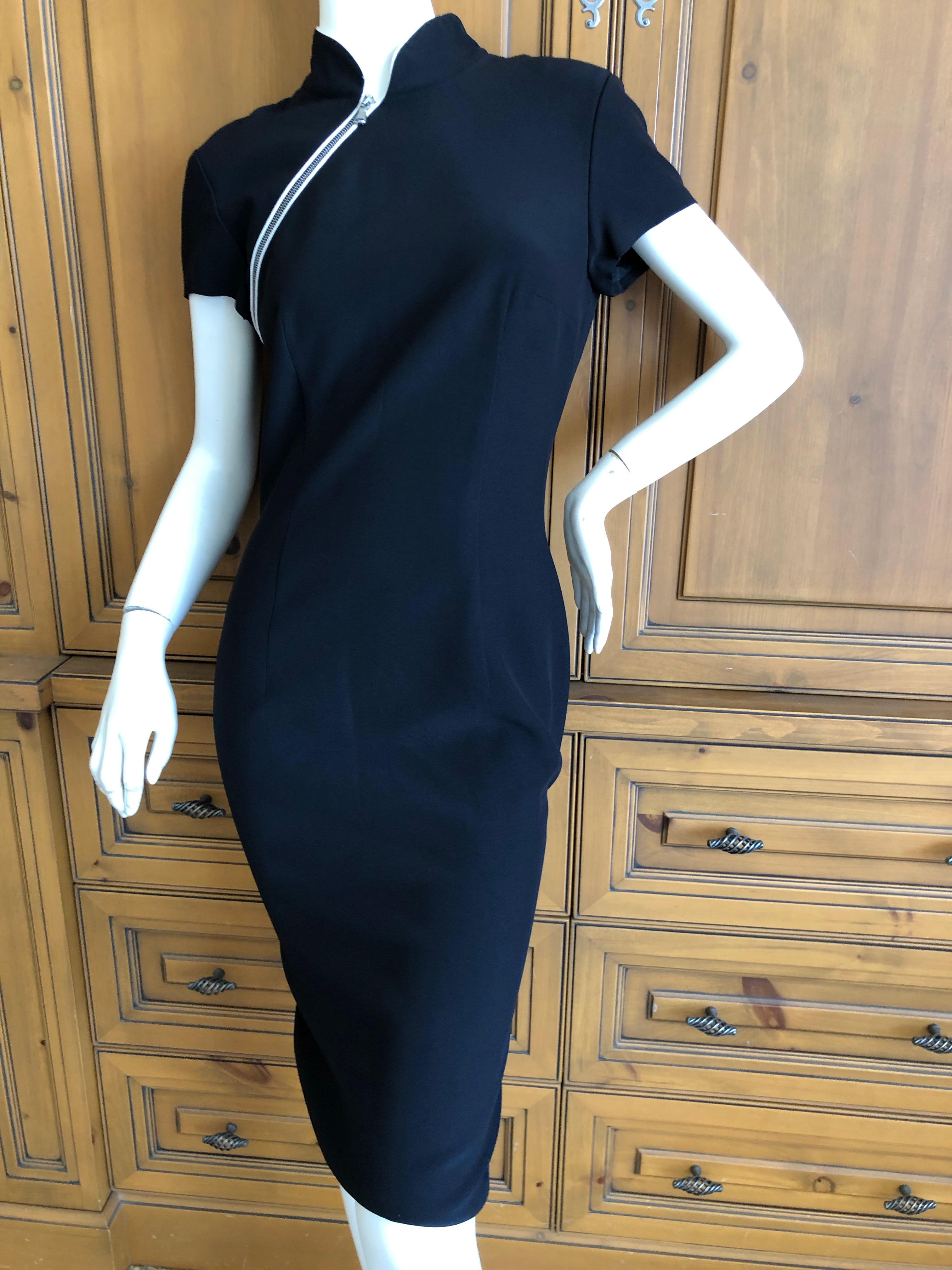 Women's Alexander McQueen Cheongsam Style Little Black Dress w Reflective Zipper Detail For Sale