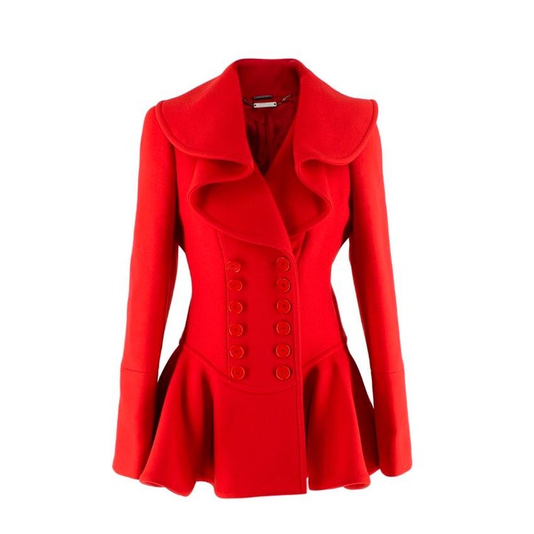 Alexander McQueen Cherry Red Wool Waterfall Collar Jacket For Sale at ...