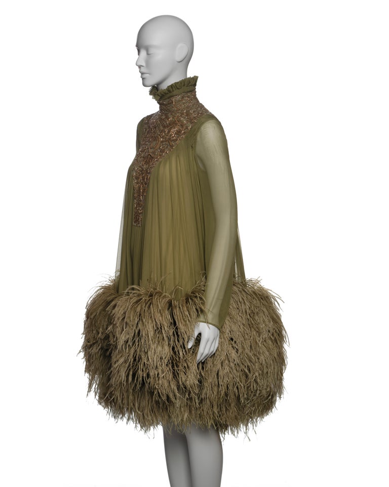 Alexander McQueen Chiffon Embellished Dress With Ostrich Feathers, FW 2006  For Sale at 1stDibs